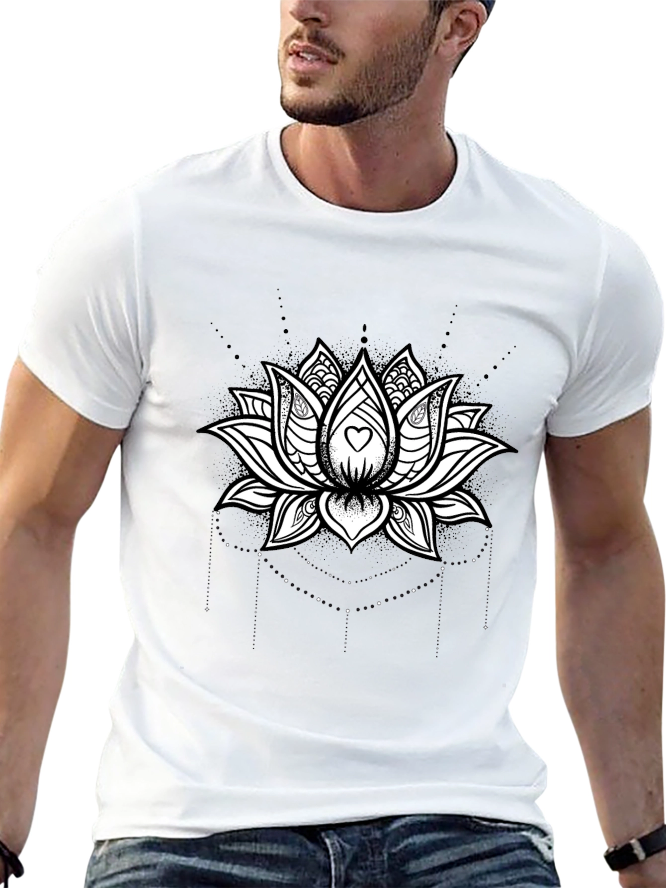 Lotus Heart Graphic Tee - Black Cotton Blend