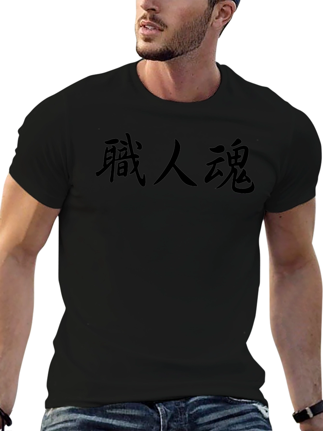 Black T-Shirt with Japanese Text Graphic