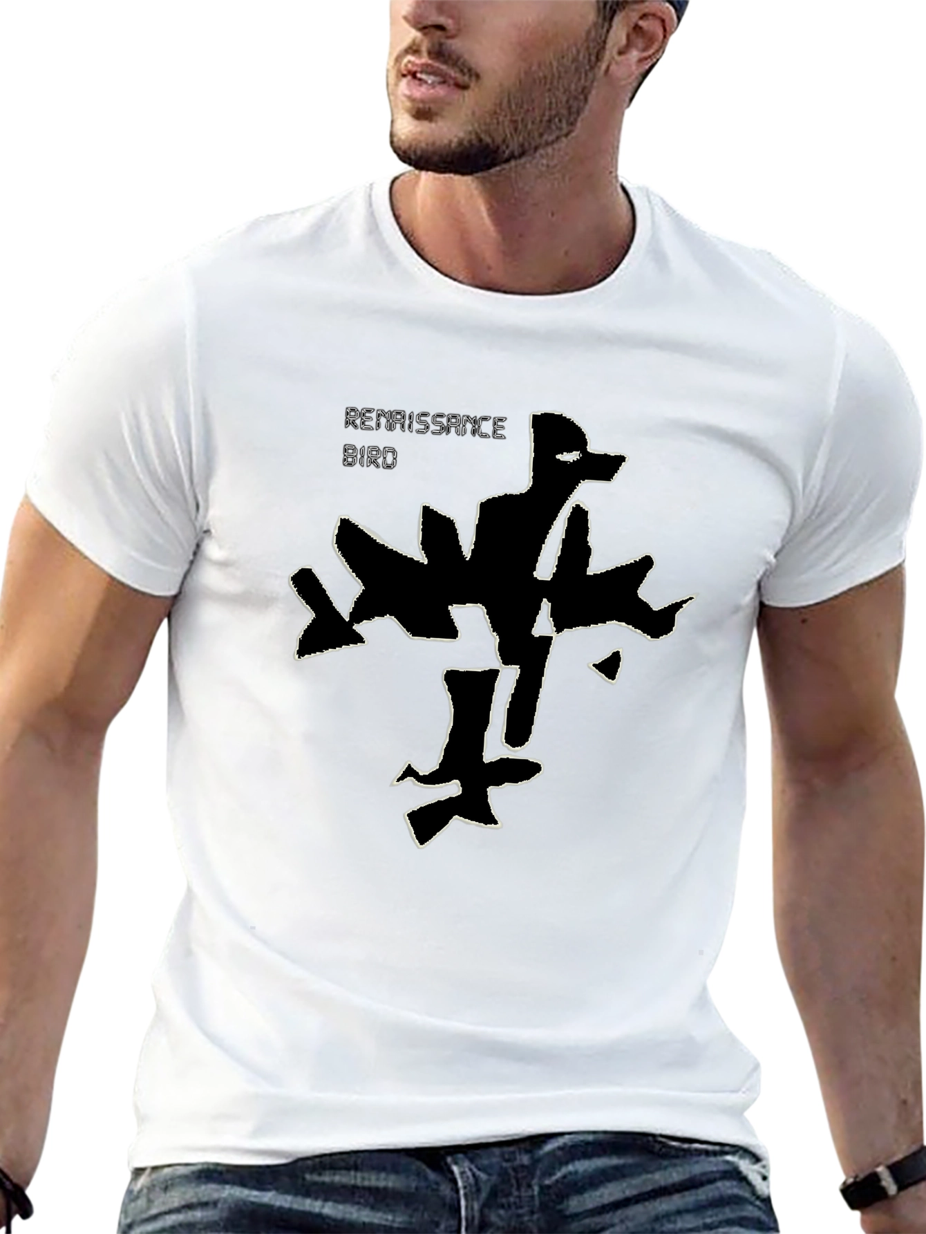 Renaissance Bird Graphic Tee - Black Cotton T-Shirt