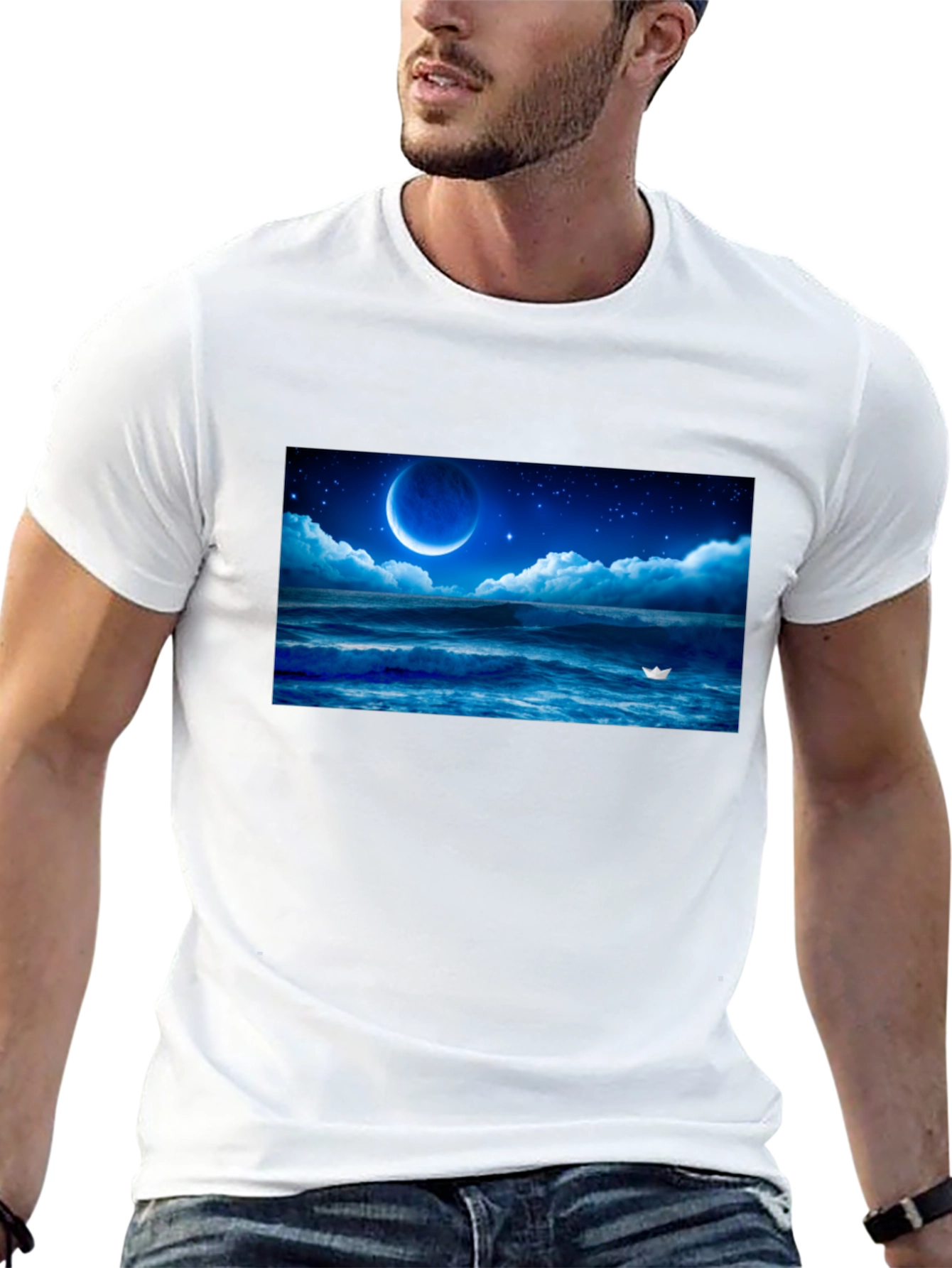 Night Ocean Moon Graphic T-Shirt