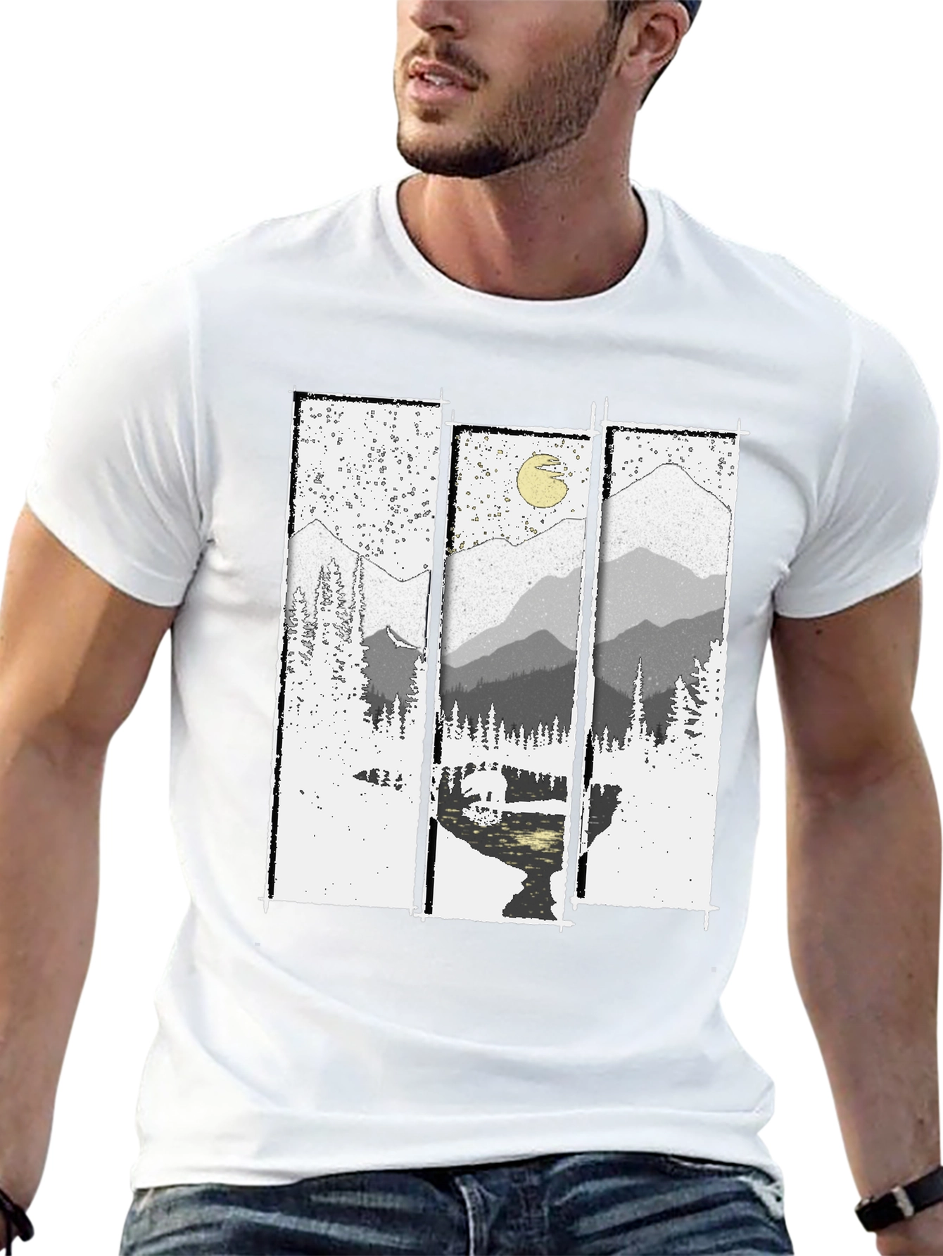 Mountain Vista Graphic Tee - Black Cotton T-Shirt