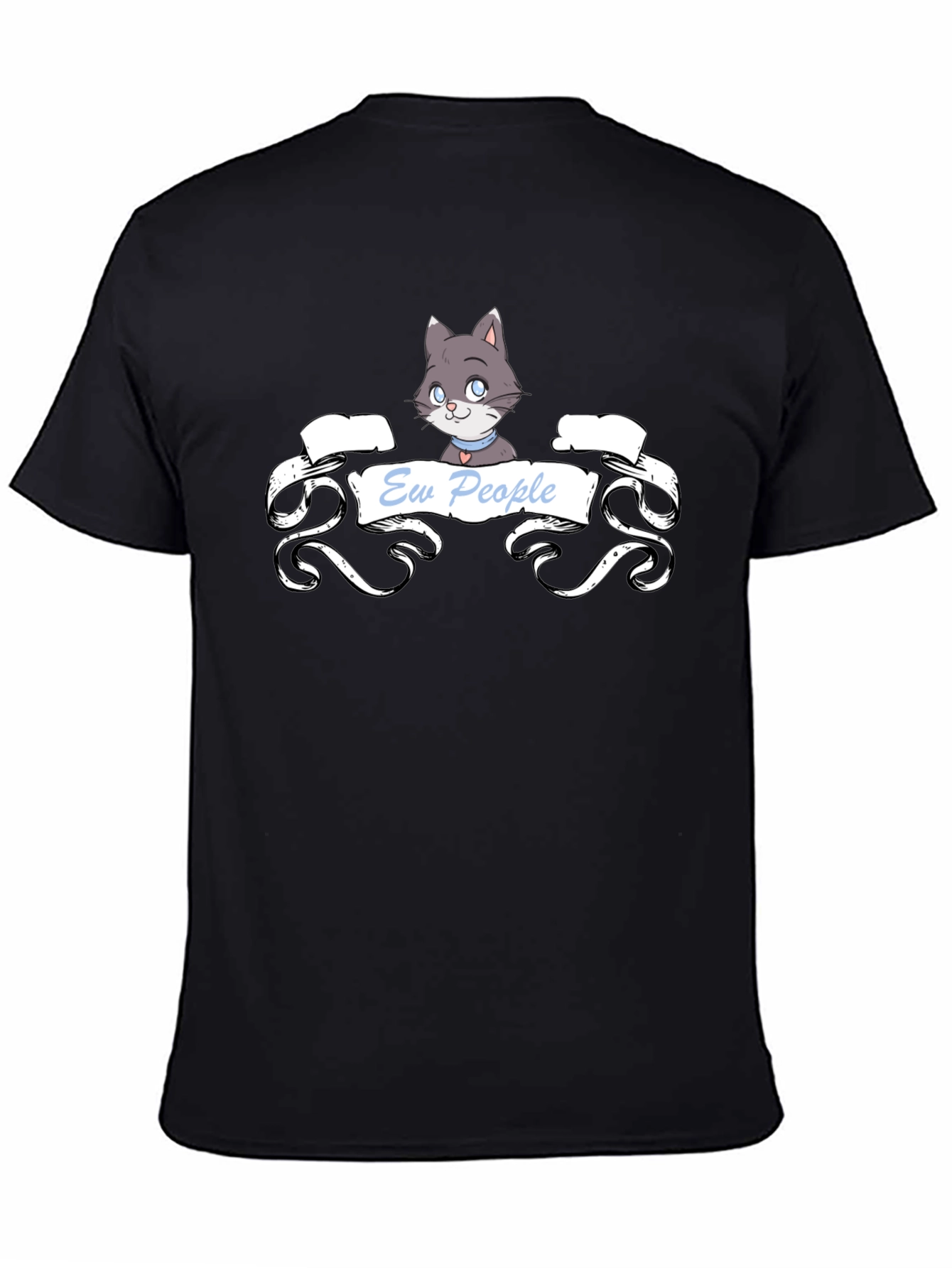 Ew People Cat T-Shirt - Black Cotton Tee