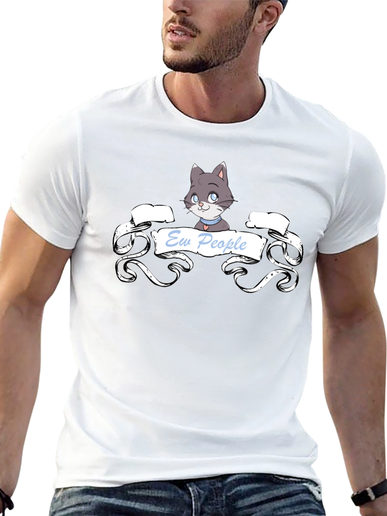 Ew People Cat T-Shirt - Black Cotton Tee