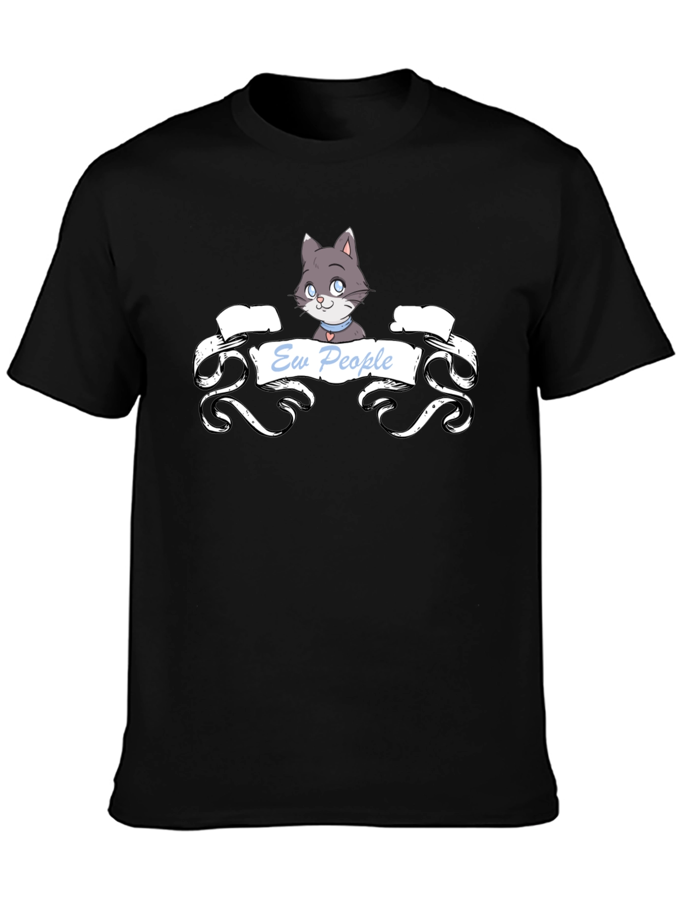Ew People Cat T-Shirt - Black Cotton Tee