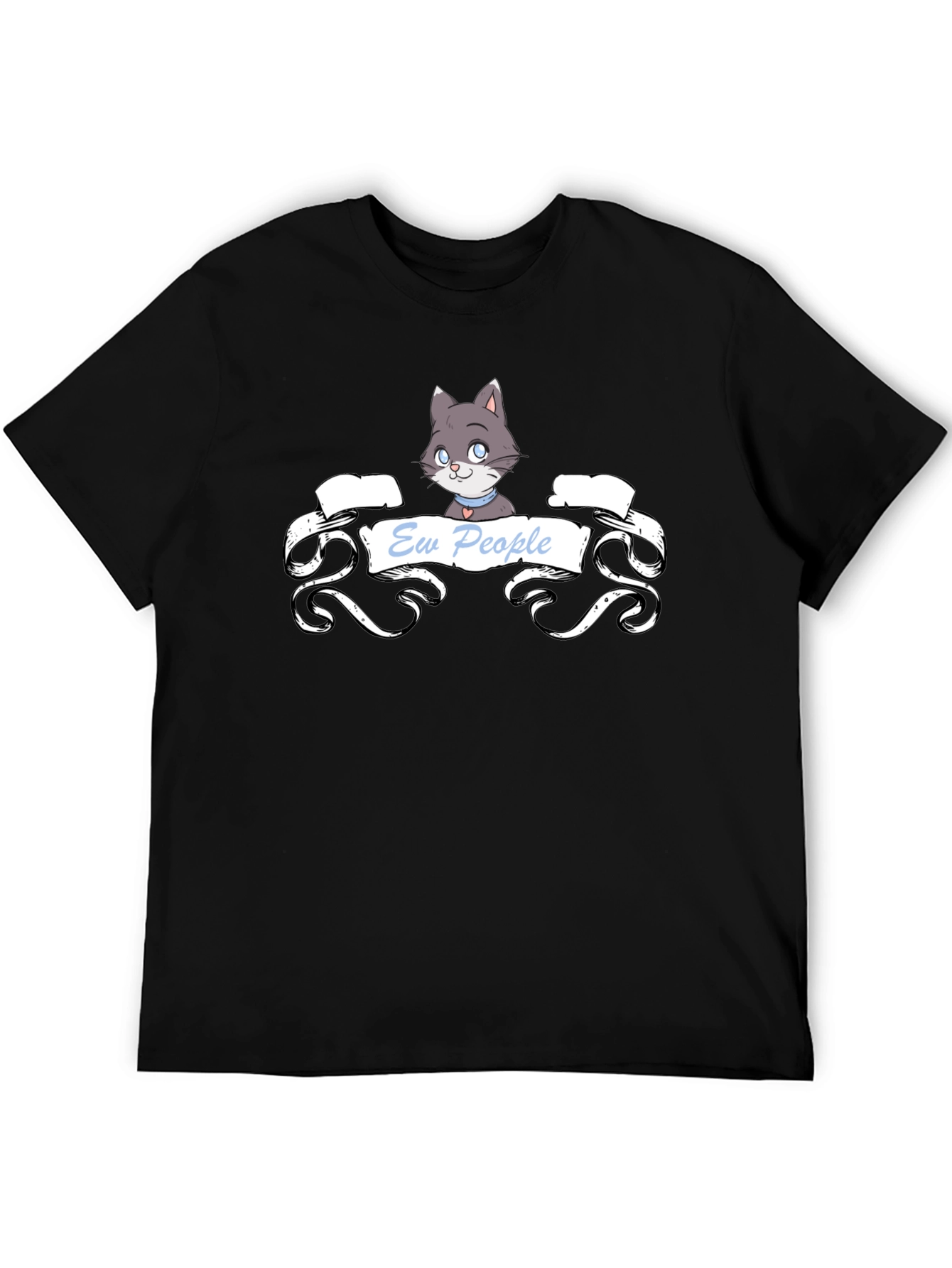 Ew People Cat T-Shirt - Black Cotton Tee