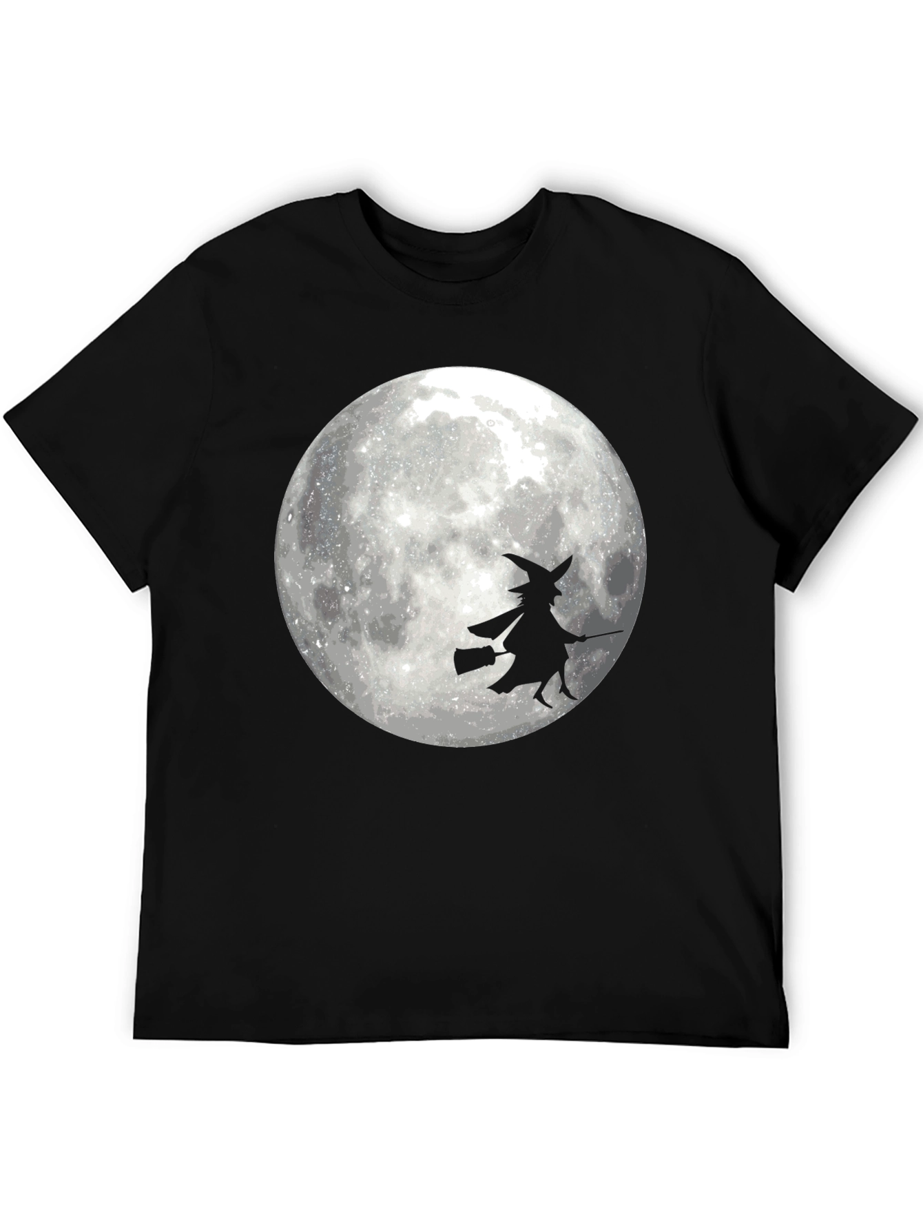 Halloween Witch on Moon Black T-Shirt