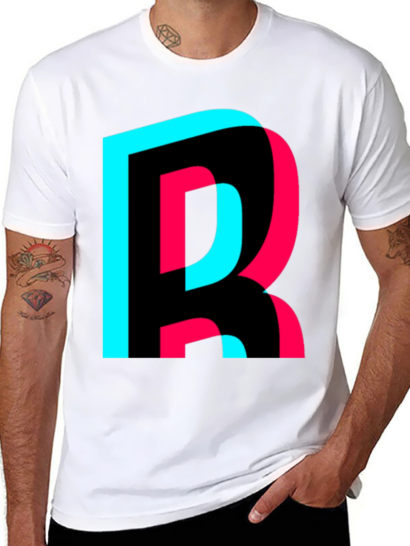 Trendy Letter R Graphic Tee - Black