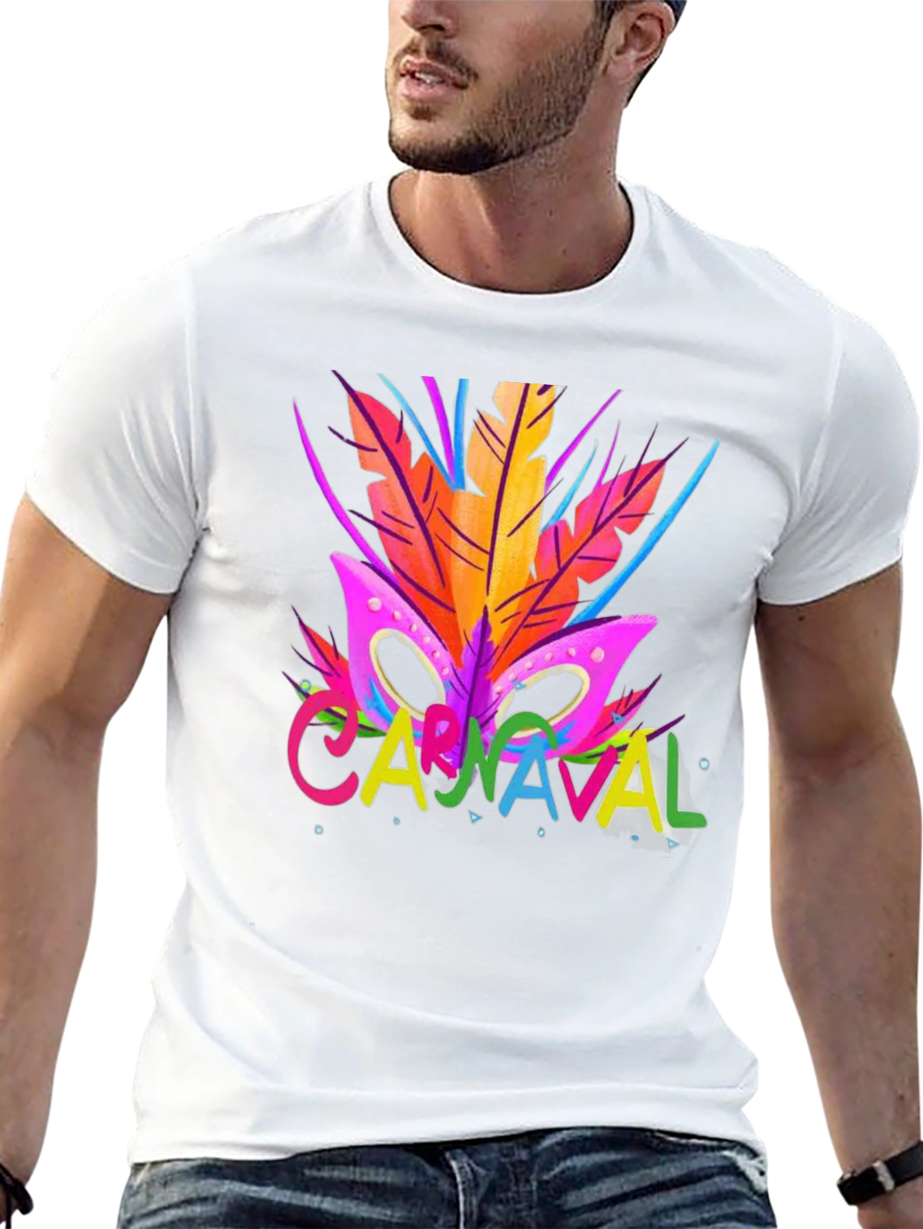Carnaval T-Shirt - Vibrant Mask & Feathers Design