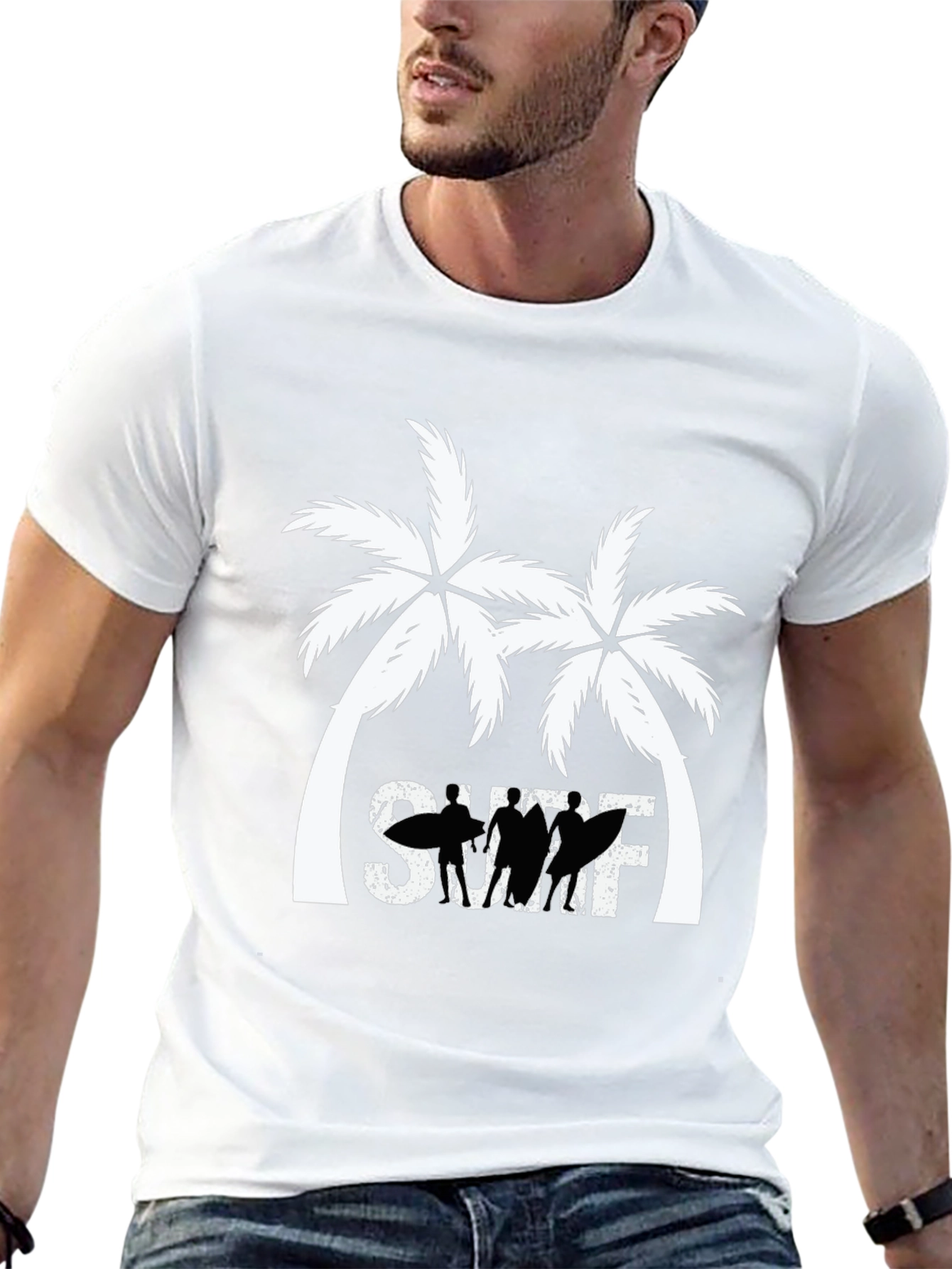 Surf Palm Tree Graphic T-Shirt - Black