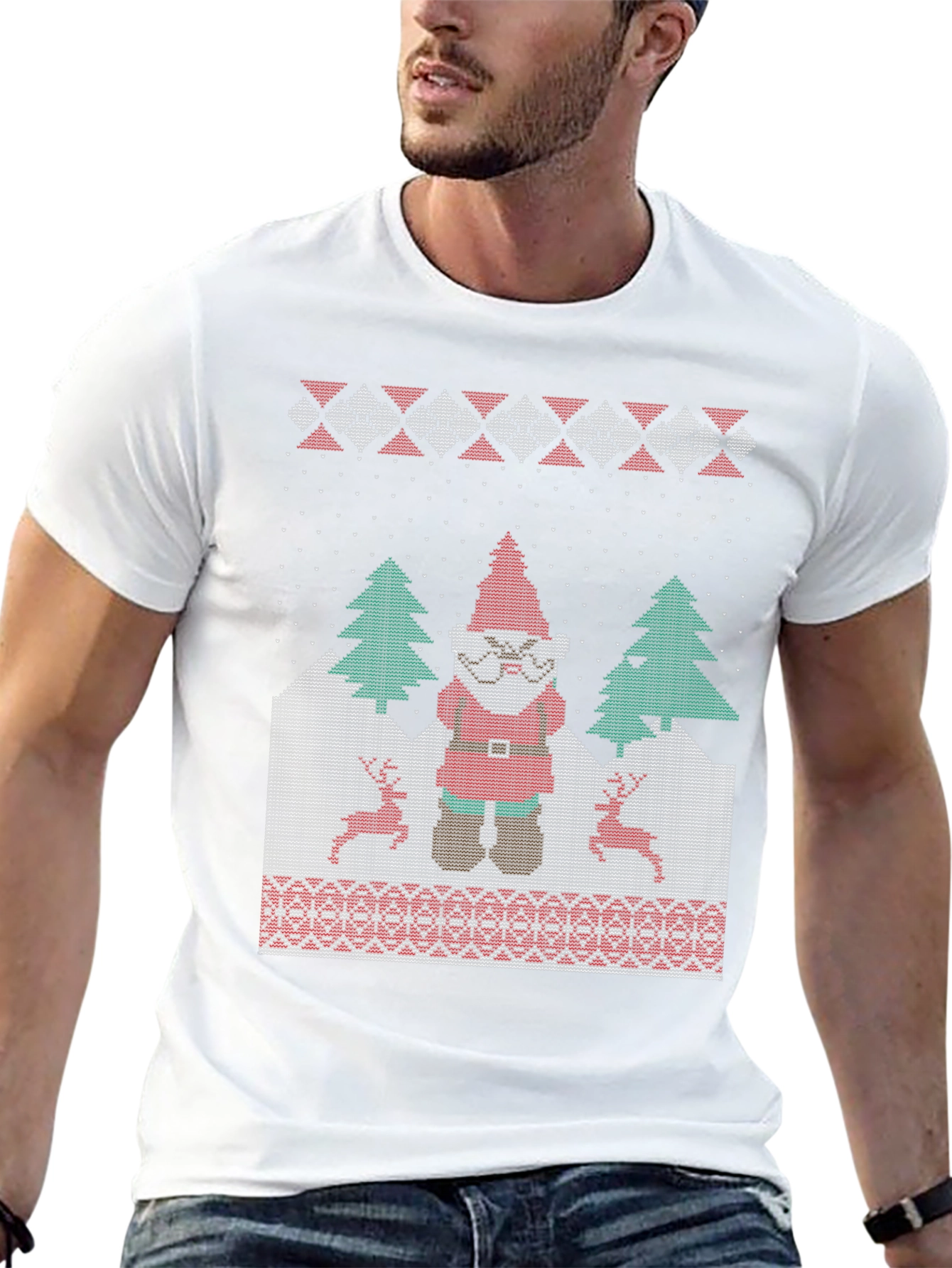 Funny Ugly Christmas Gnome Knitted Style T-Shirt