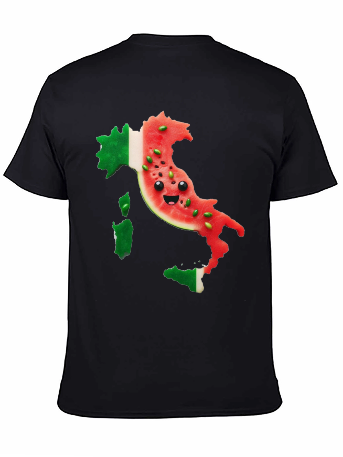 Italy Watermelon Face Mens Black T-Shirt