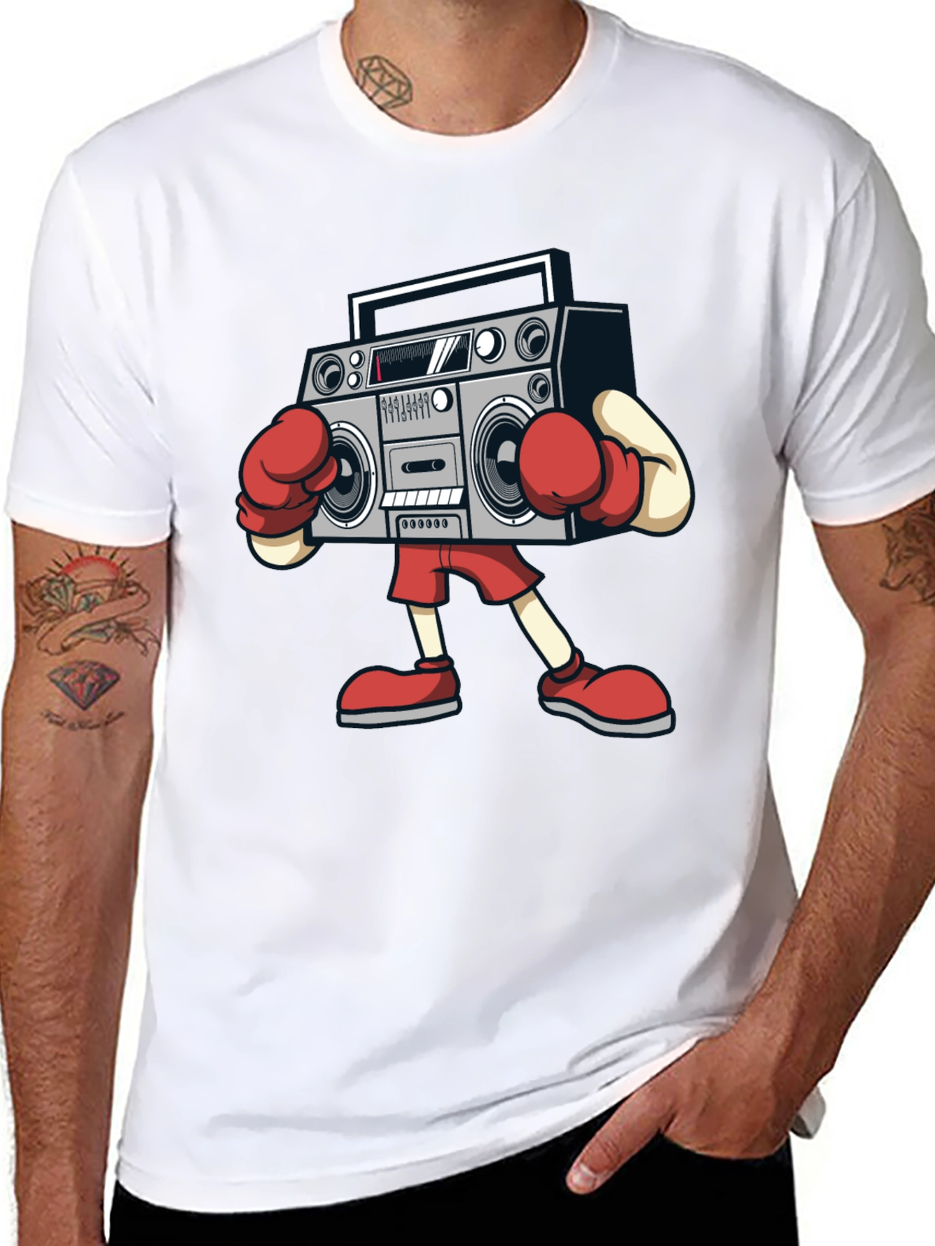 Boombox Boxing Graphic Tee - Retro Radio T-Shirt