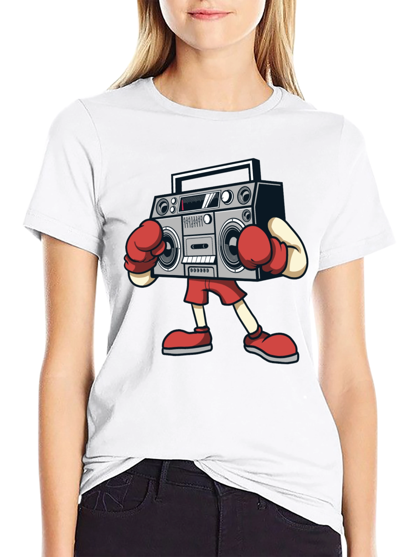 Boombox Boxing Graphic Tee - Retro Radio T-Shirt