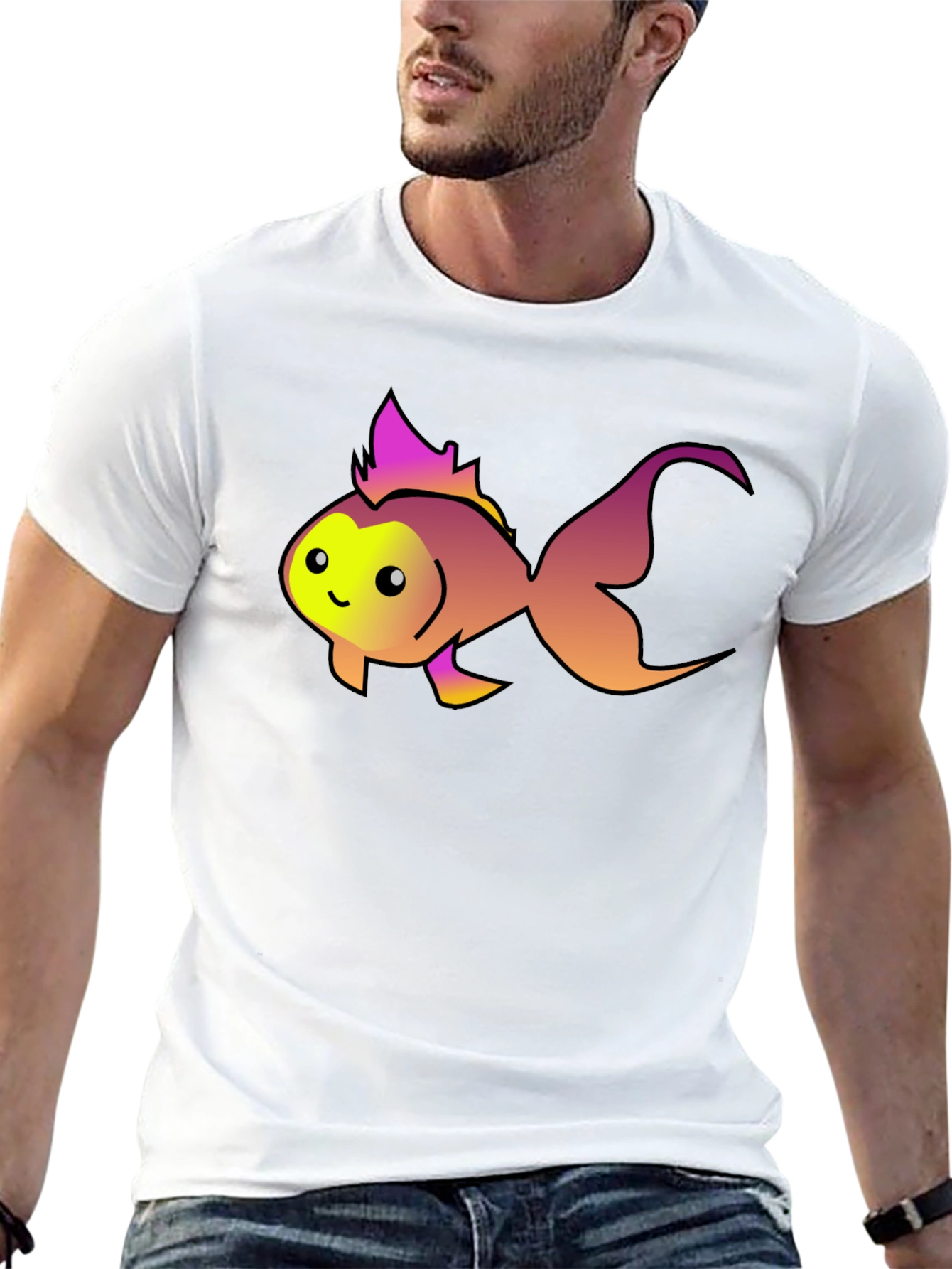 Cute Fish Graphic Tee - Black Cotton T-Shirt