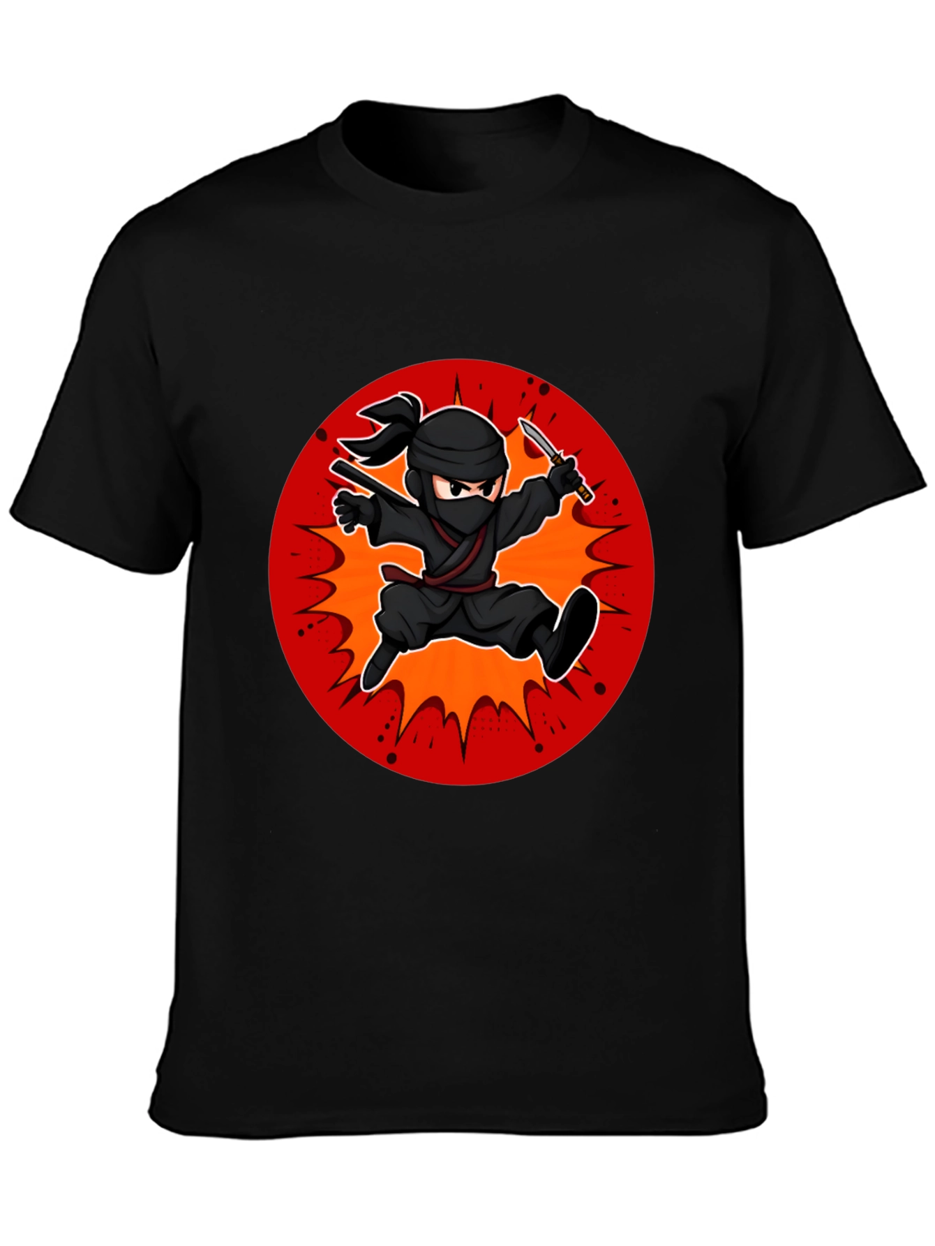 Ninja Cartoon Graphic Black T-Shirt
