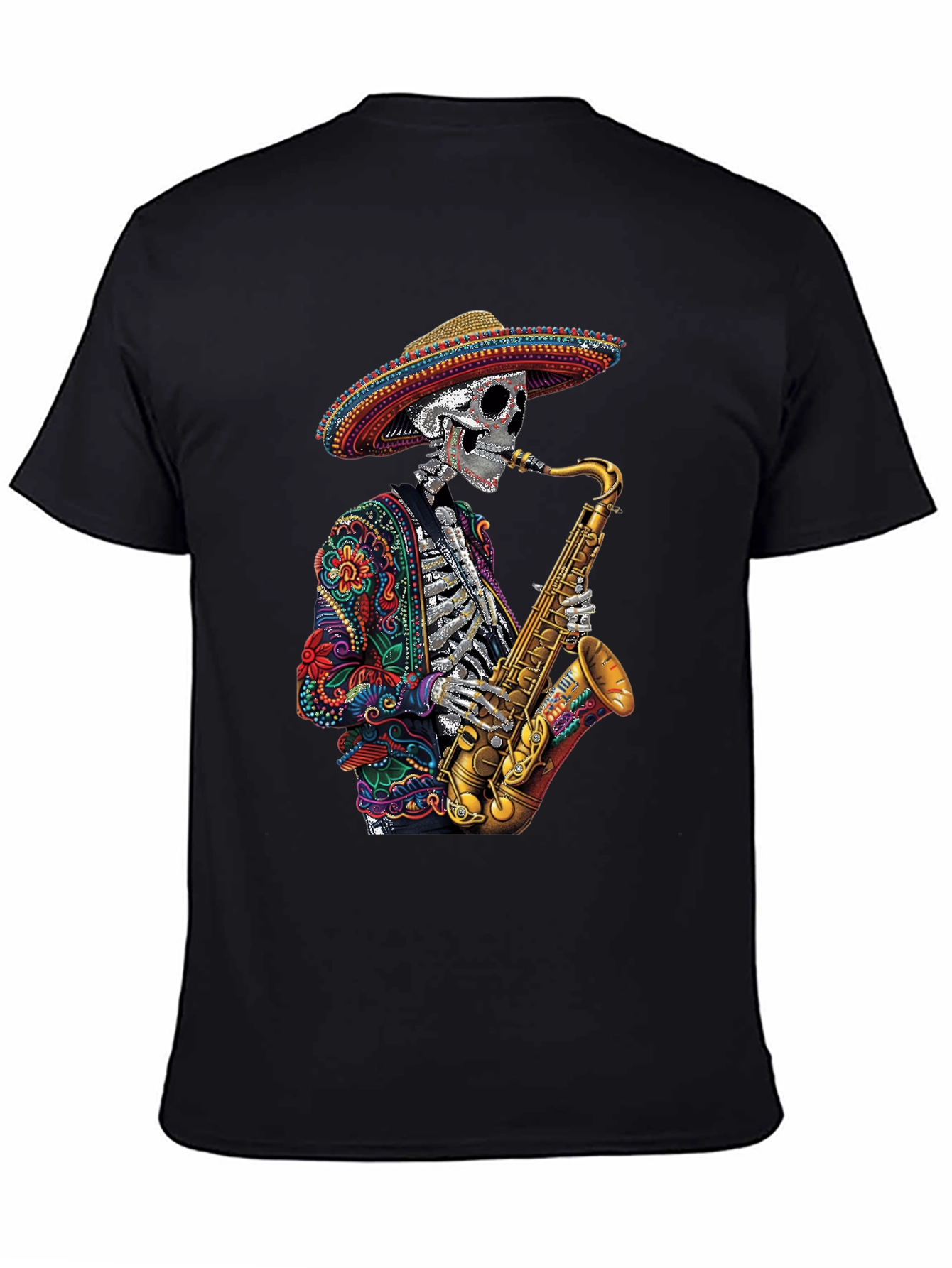 Day of the Dead Sax Skeleton Graphic Tee