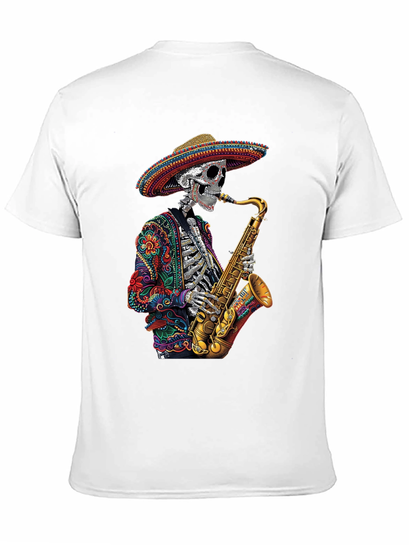 Day of the Dead Sax Skeleton Graphic Tee