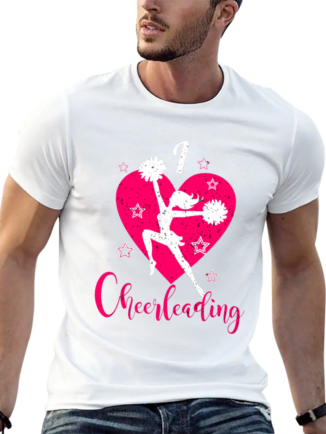 I Love Cheerleading T-Shirt Pink Heart and Stars