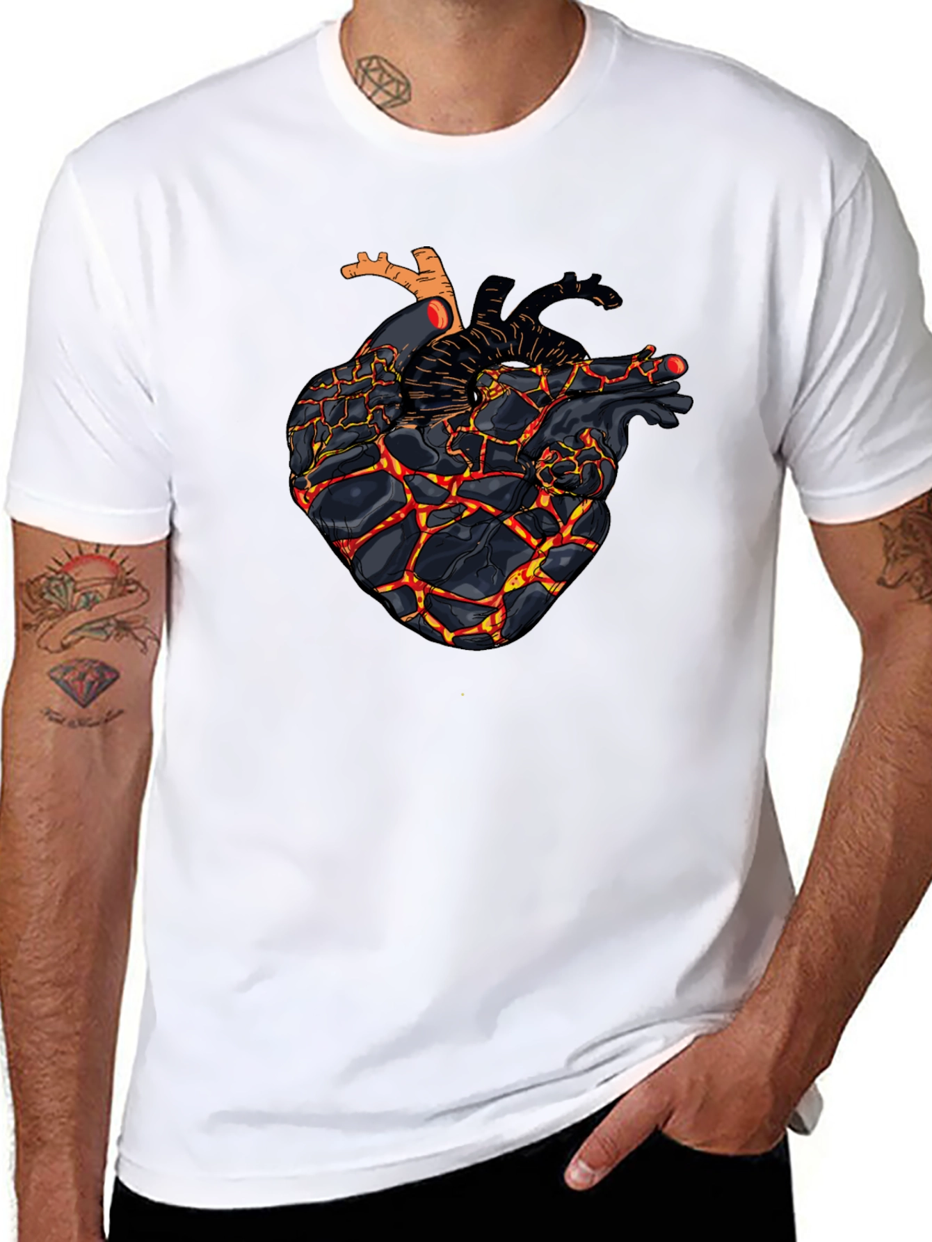 Fiery Heart Graphic Black T-Shirt