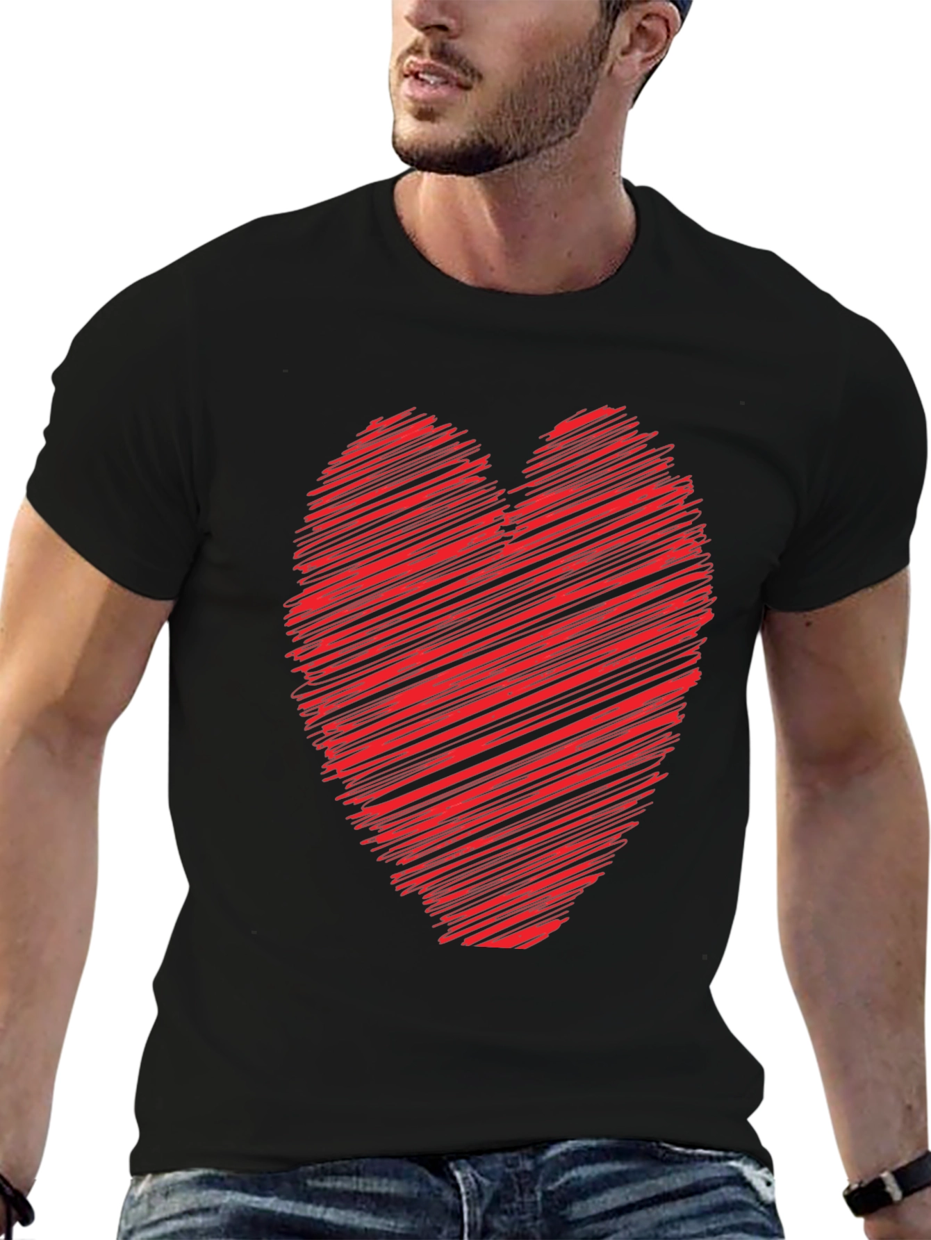 Heart Scribble Graphic Tee - Soft Cotton Casual Shirt