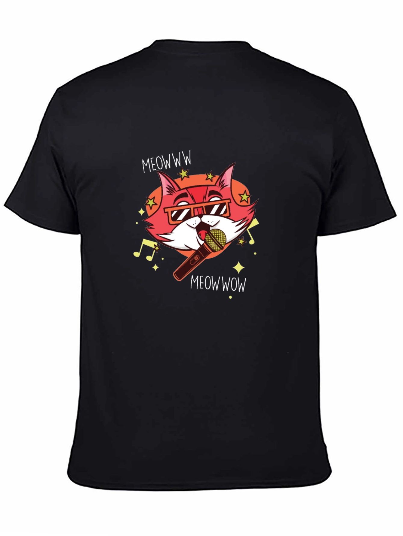 Singing Cat Graphic Tee - Black Cotton T-Shirt