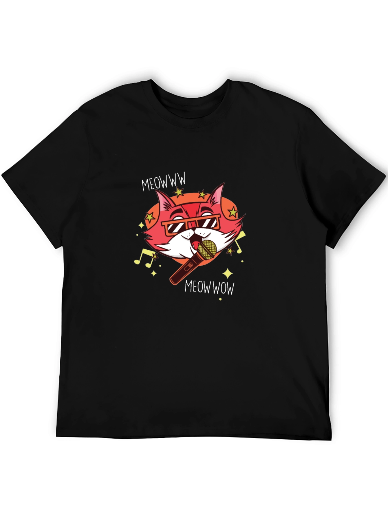 Singing Cat Graphic Tee - Black Cotton T-Shirt