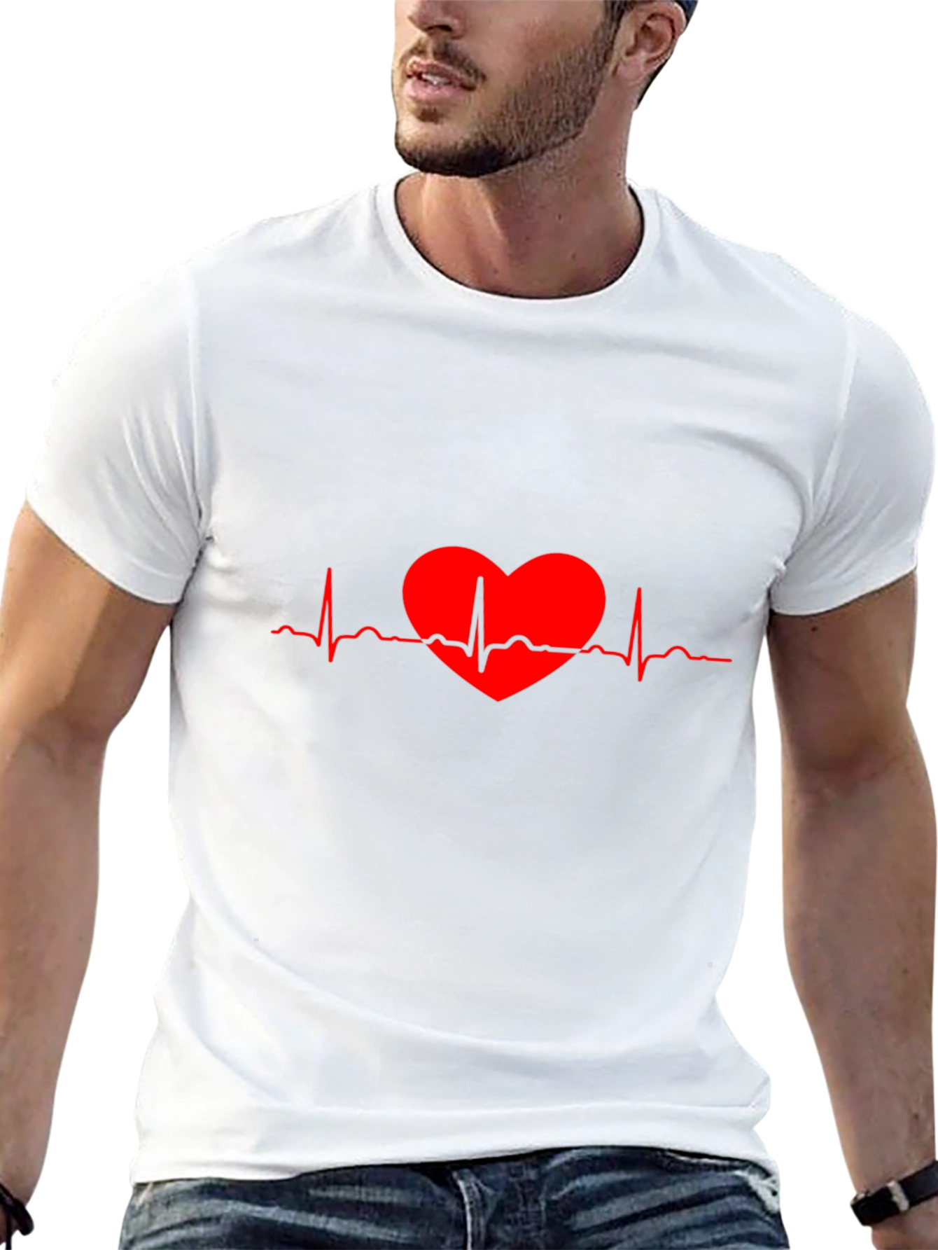 Heartbeat Heart Red Line Art T-Shirt