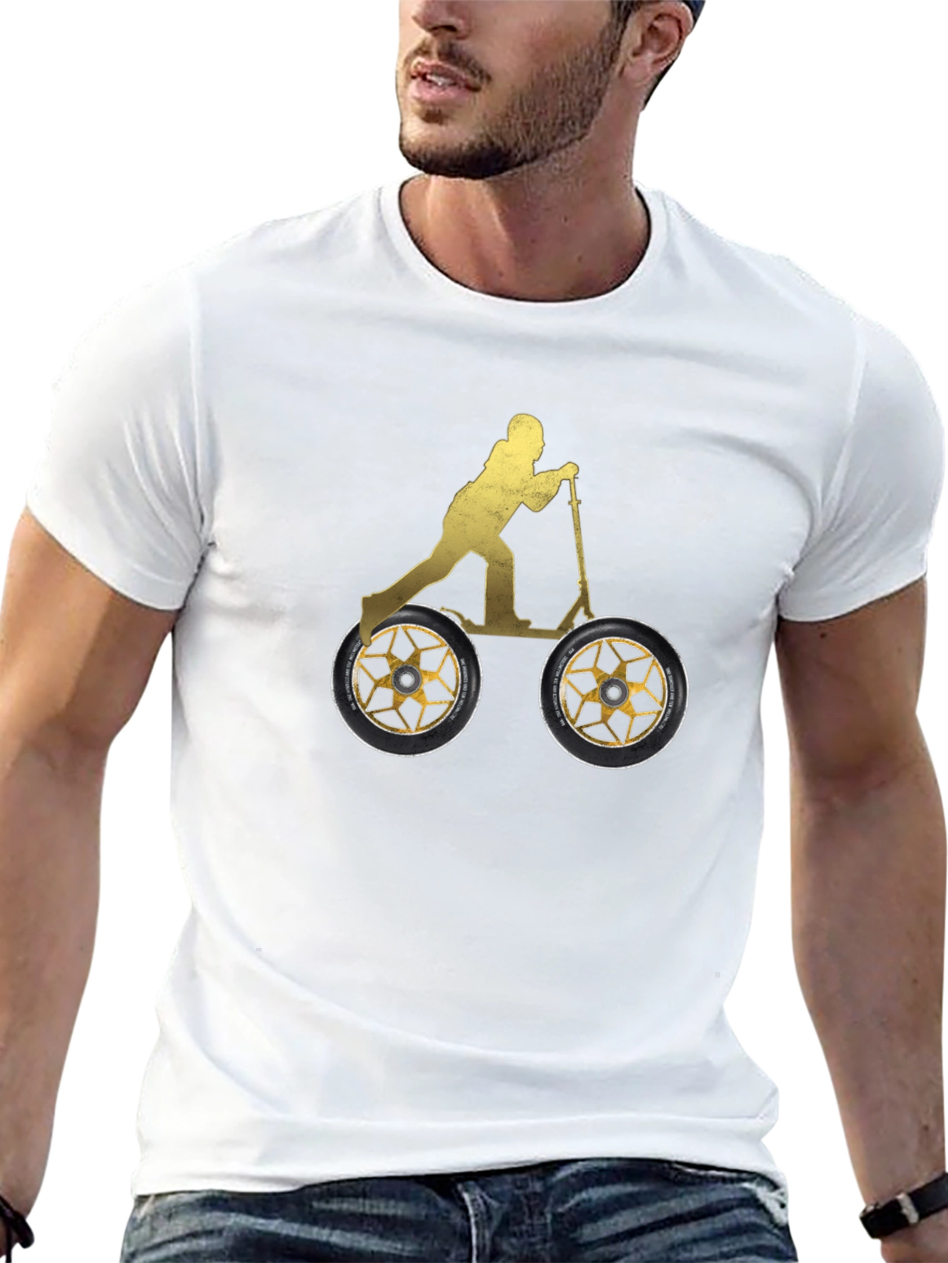 Scooter Rider Graphic Tee - Black Cotton Shirt