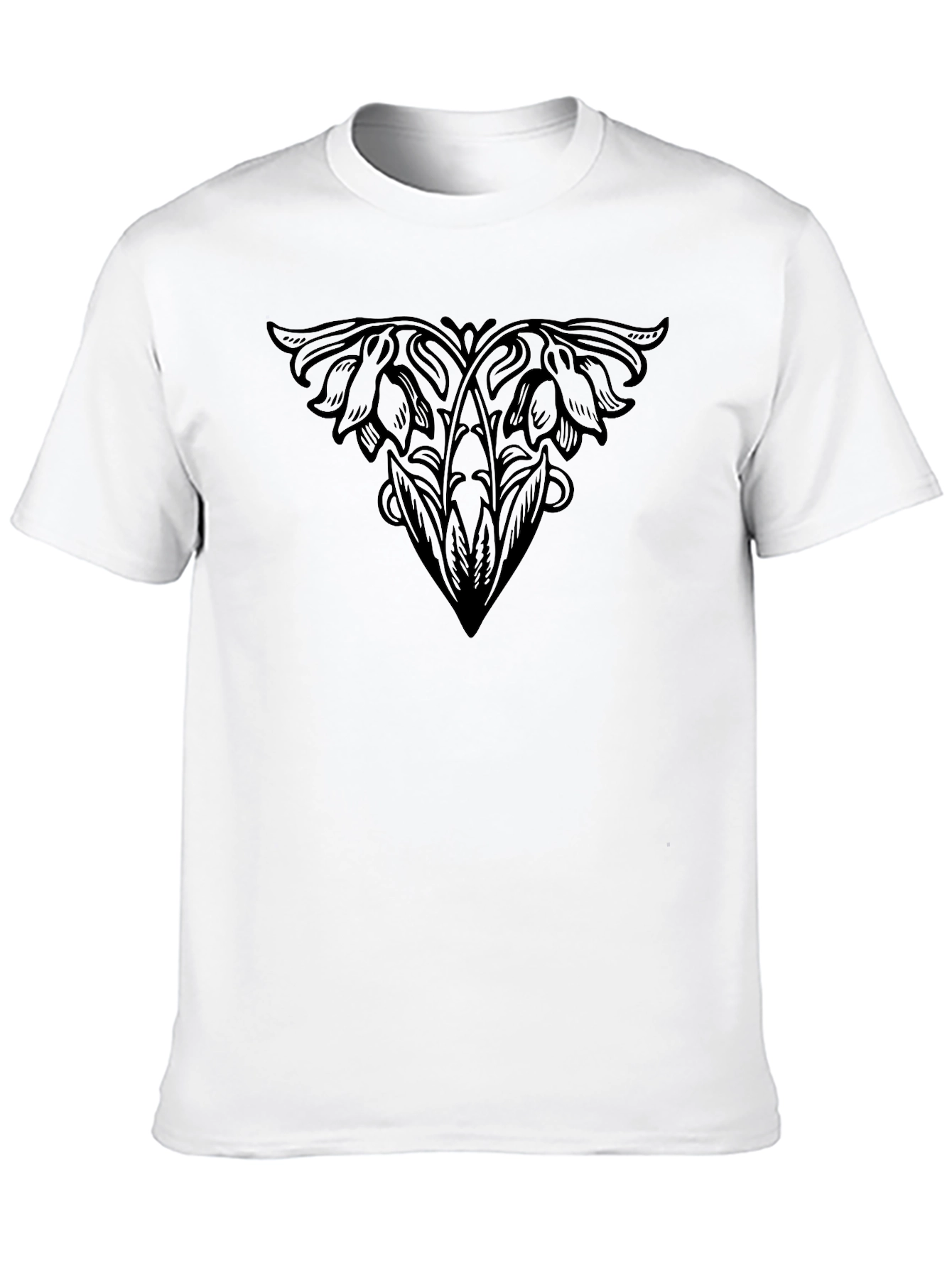 Elegant Floral Print Black T-Shirt