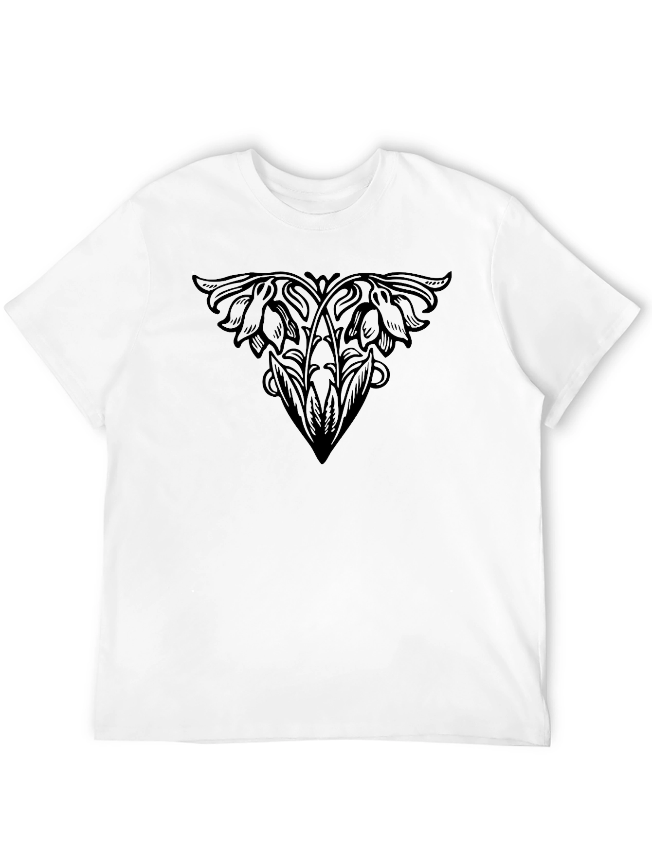 Elegant Floral Print Black T-Shirt