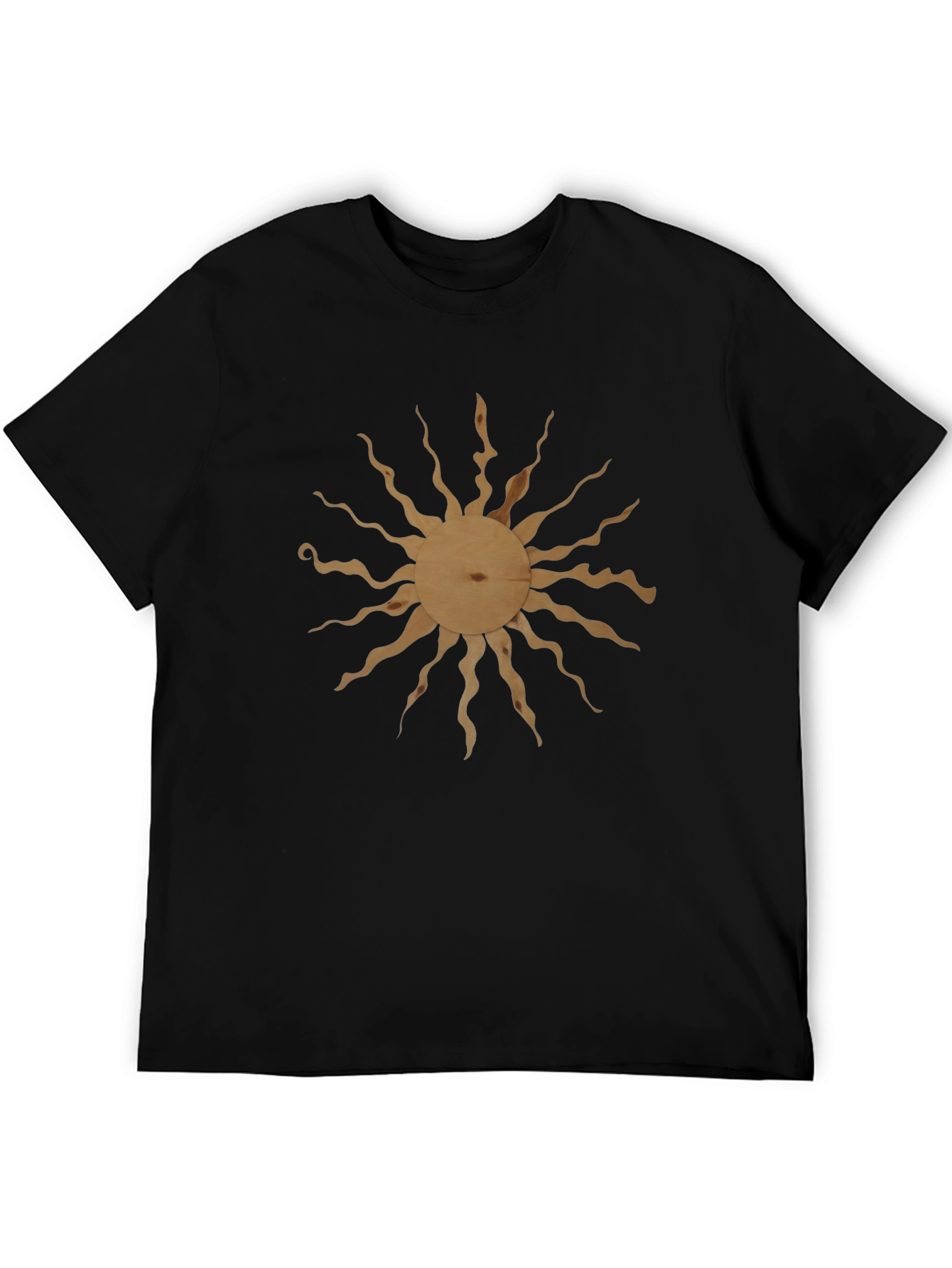 Wooden Sun Design Black T-Shirt
