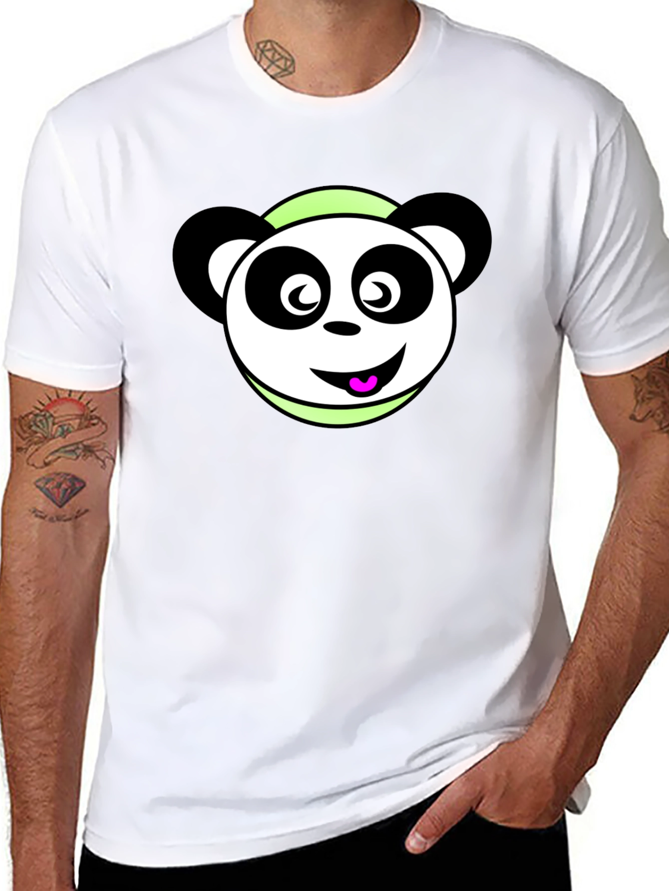 Cute Panda Cartoon Black T-Shirt