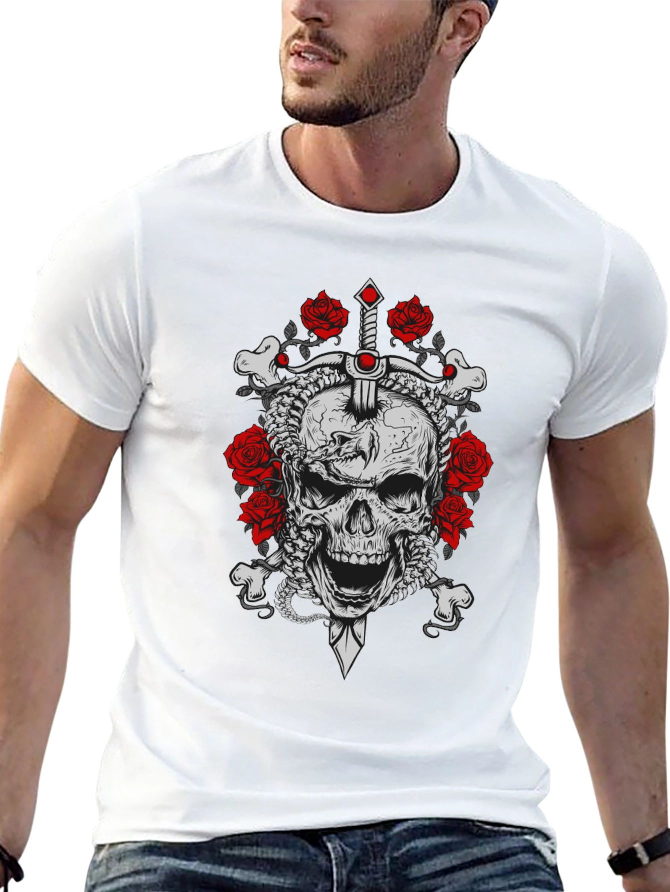 Skull & Roses Graphic Tee - Edgy Style