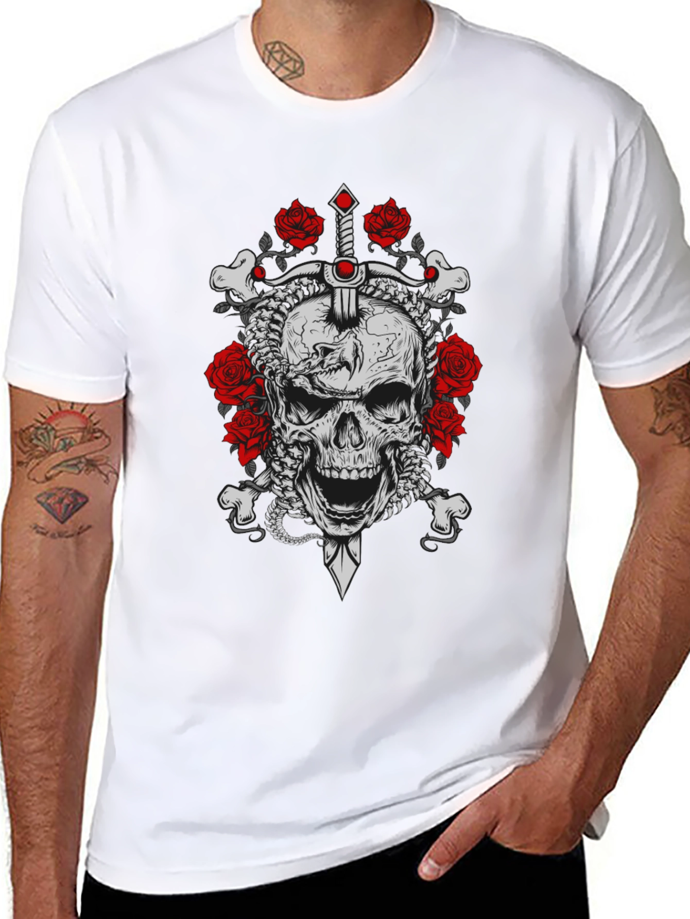 Skull & Roses Graphic Tee - Edgy Style