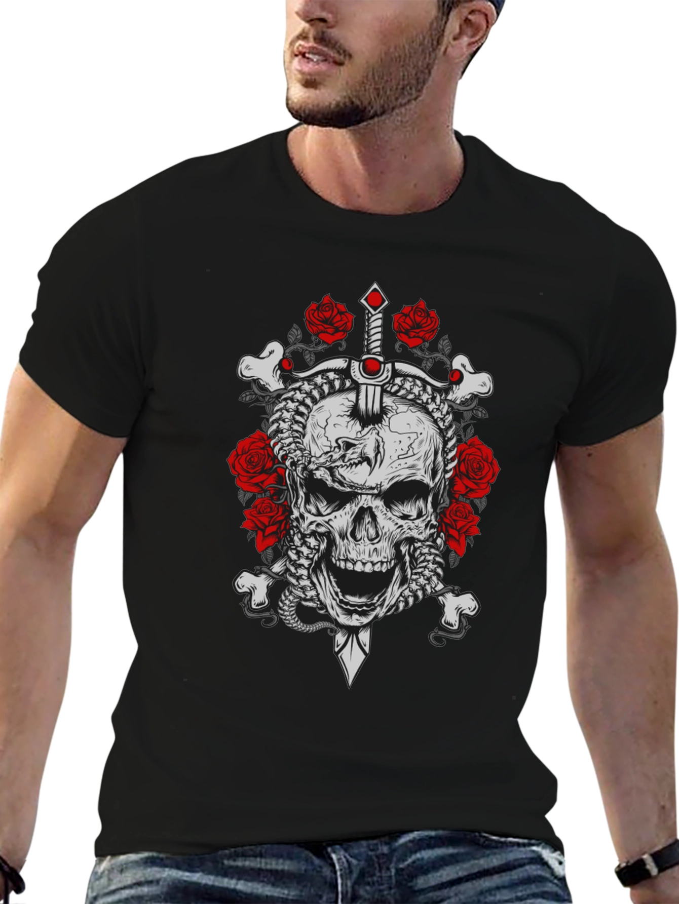 Skull & Roses Graphic Tee - Edgy Style