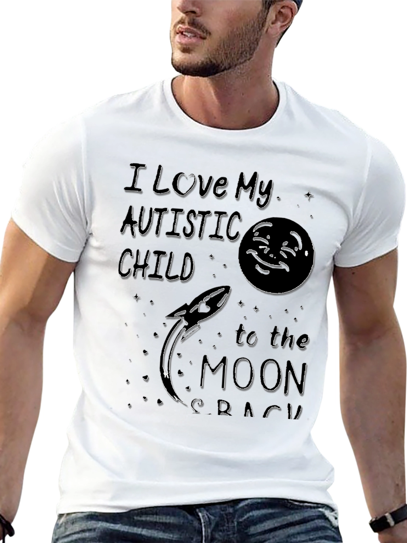 I Love My Autistic Child Moon Rocket Tee