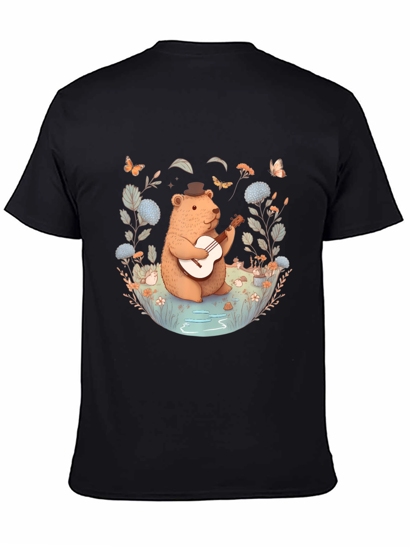 Whimsical Bear Guitarist T-Shirt - Nature Inspired Design