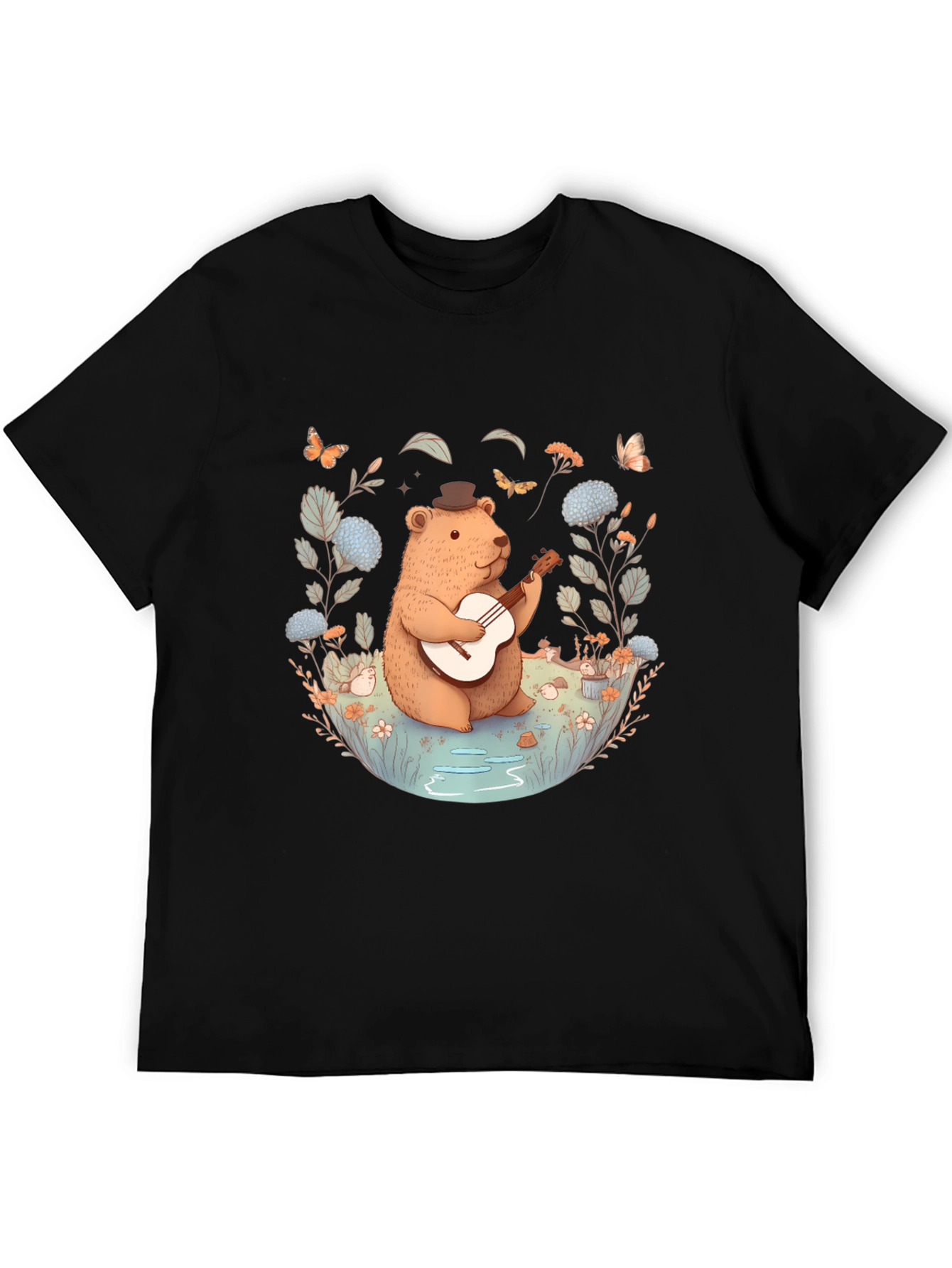 Whimsical Bear Guitarist T-Shirt - Nature Inspired Design