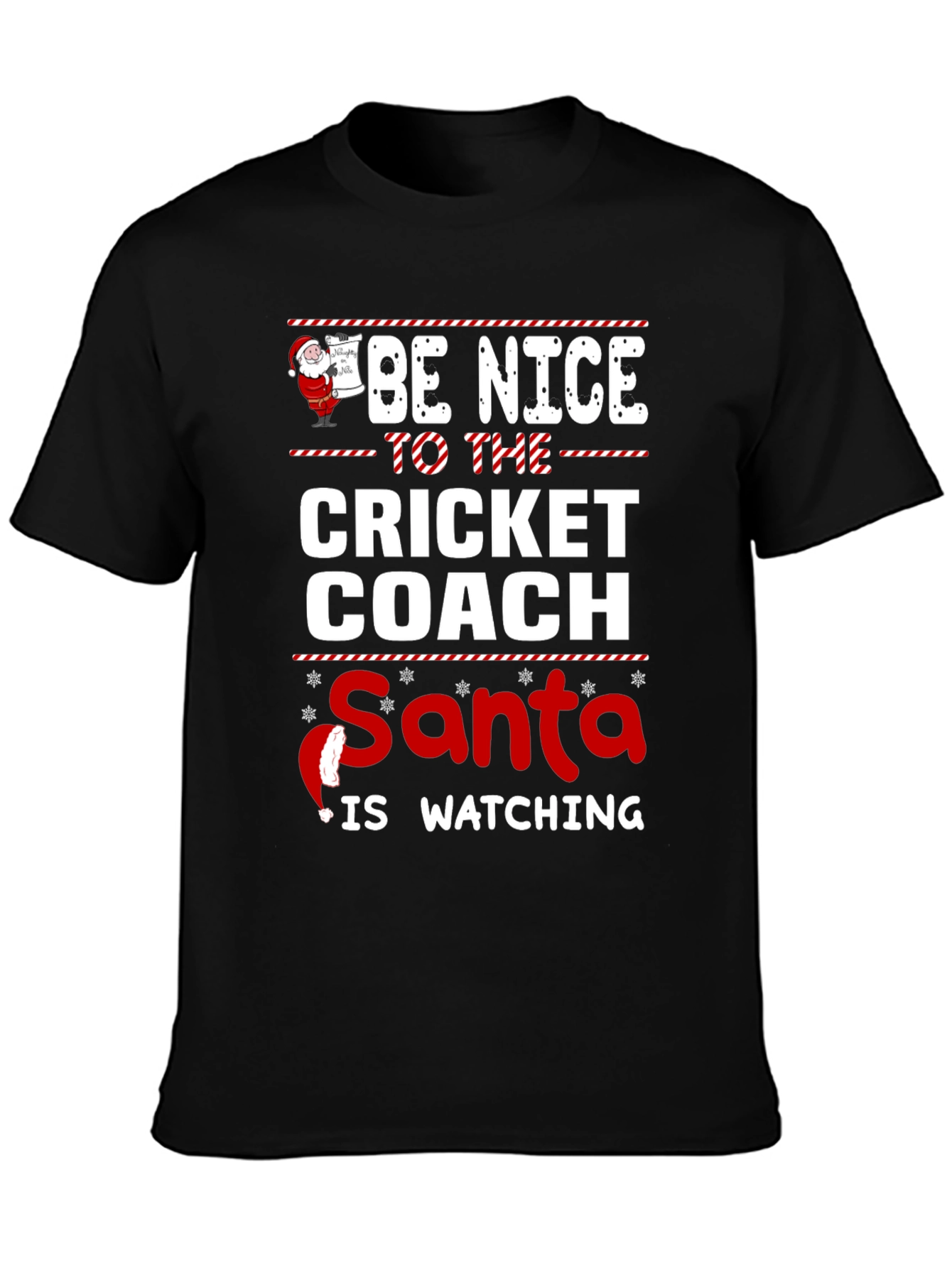 Funny Christmas Cricket Coach T-Shirt Santa Watching