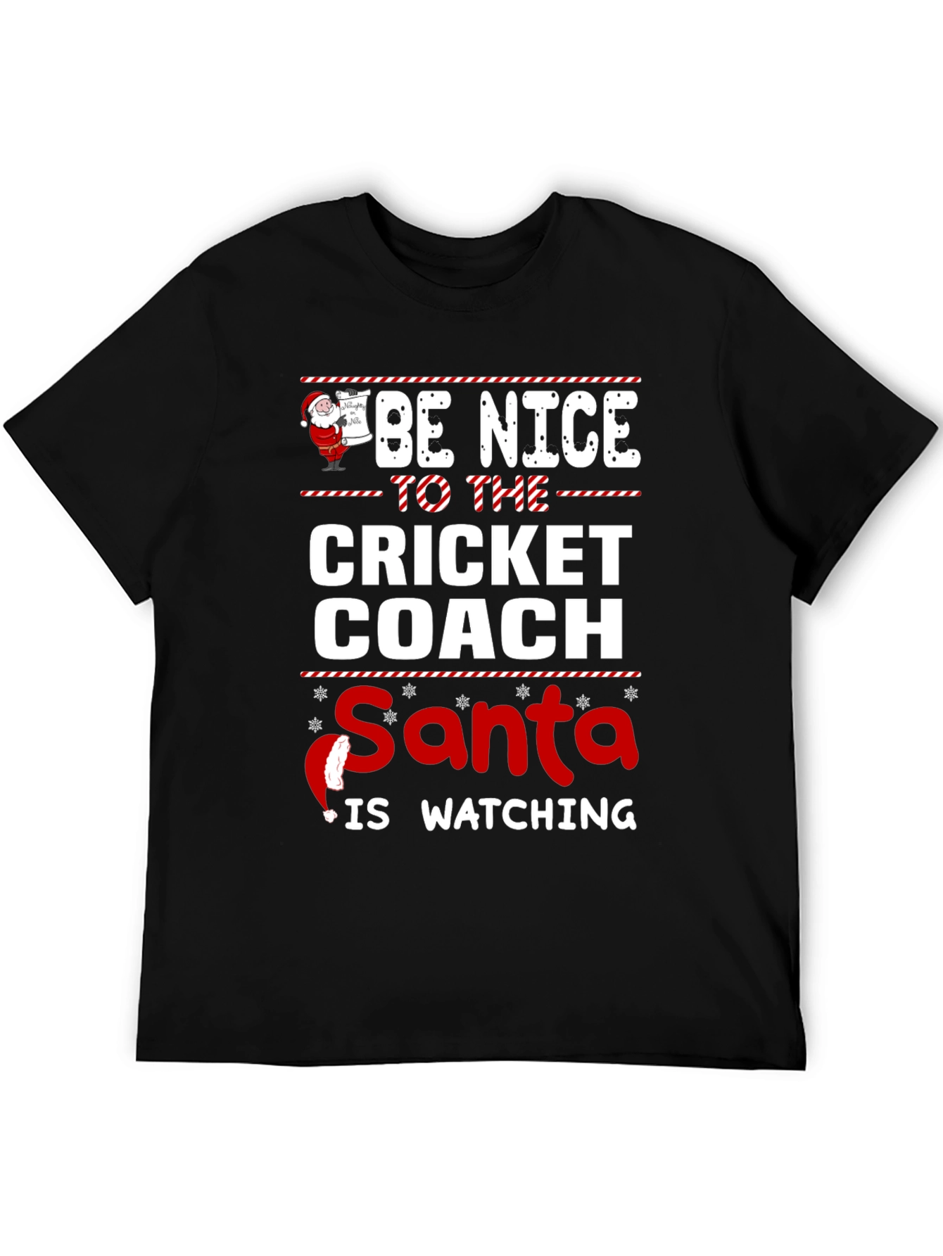 Funny Christmas Cricket Coach T-Shirt Santa Watching