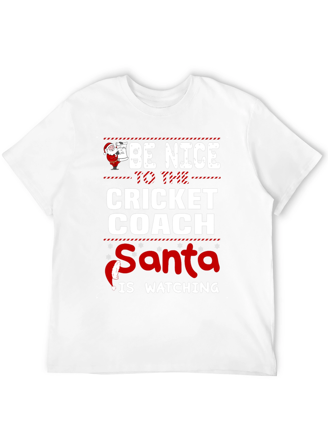Funny Christmas Cricket Coach T-Shirt Santa Watching