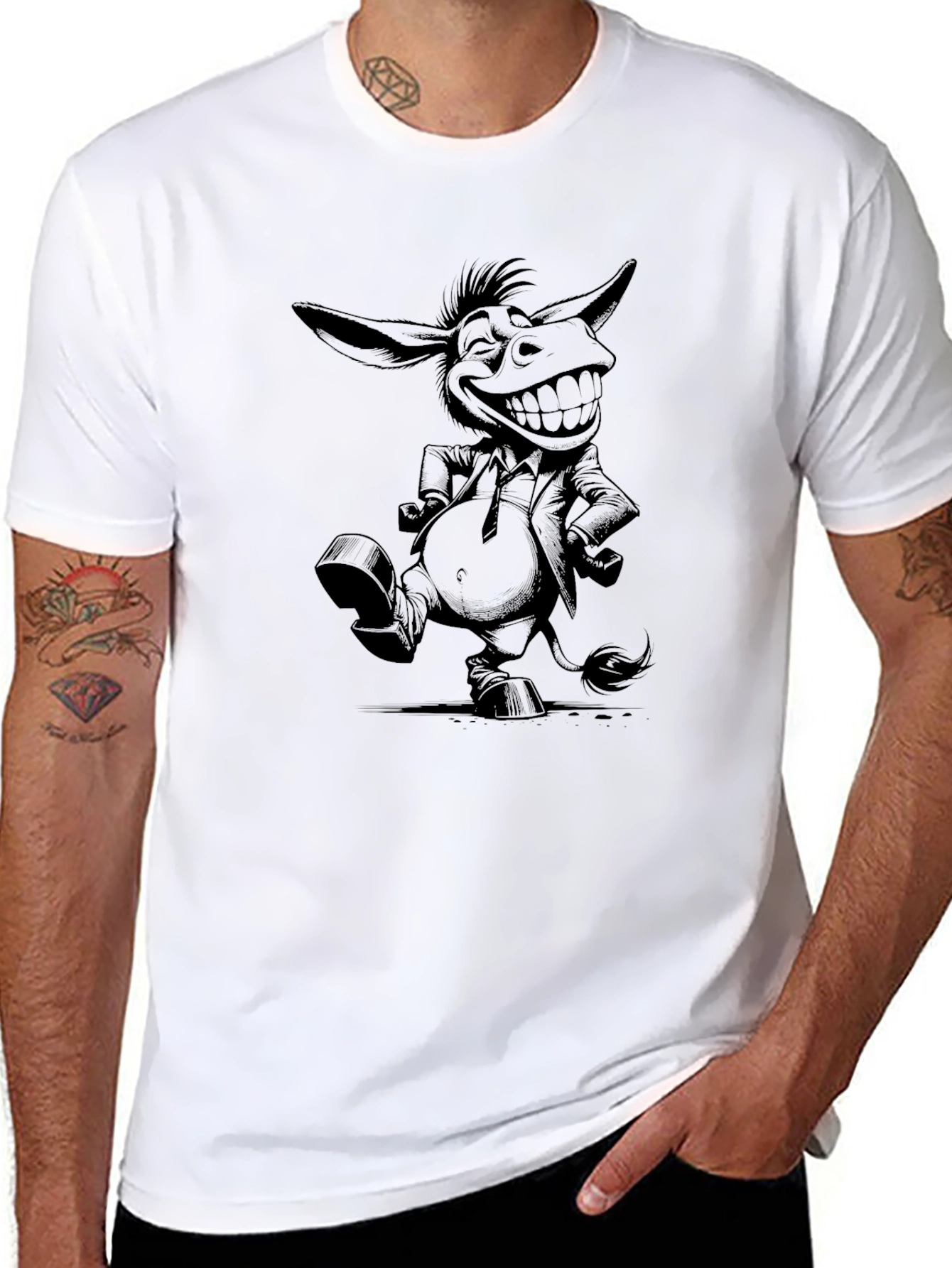 Funny Donkey Cartoon Black T-Shirt