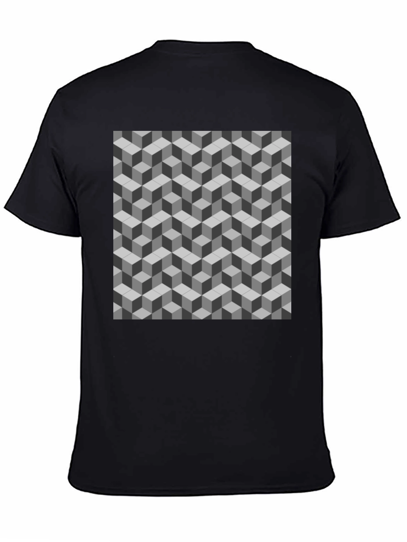 Geometric Cube Pattern Tee - Optical Illusion Design