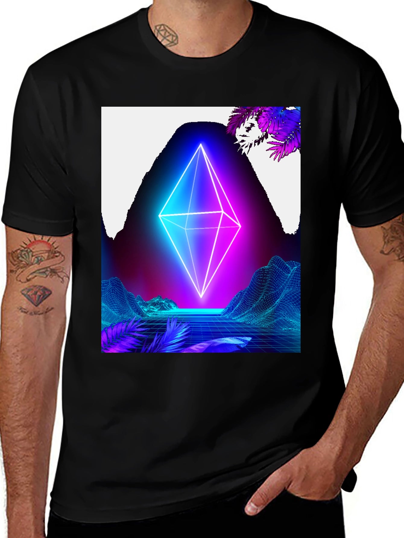 Neon Pyramid Graphic Tee - Retro Wave Vibes