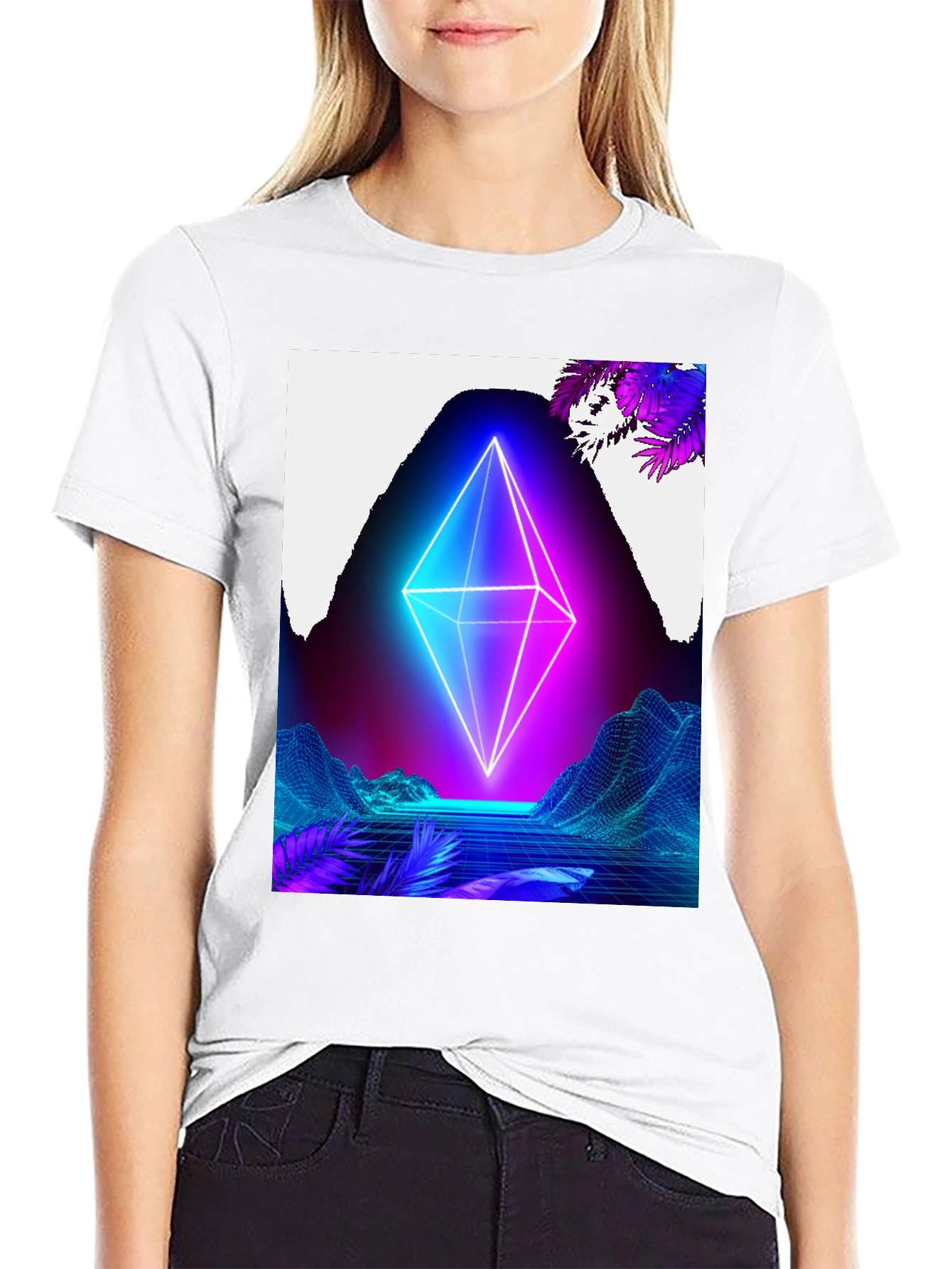 Neon Pyramid Graphic Tee - Retro Wave Vibes