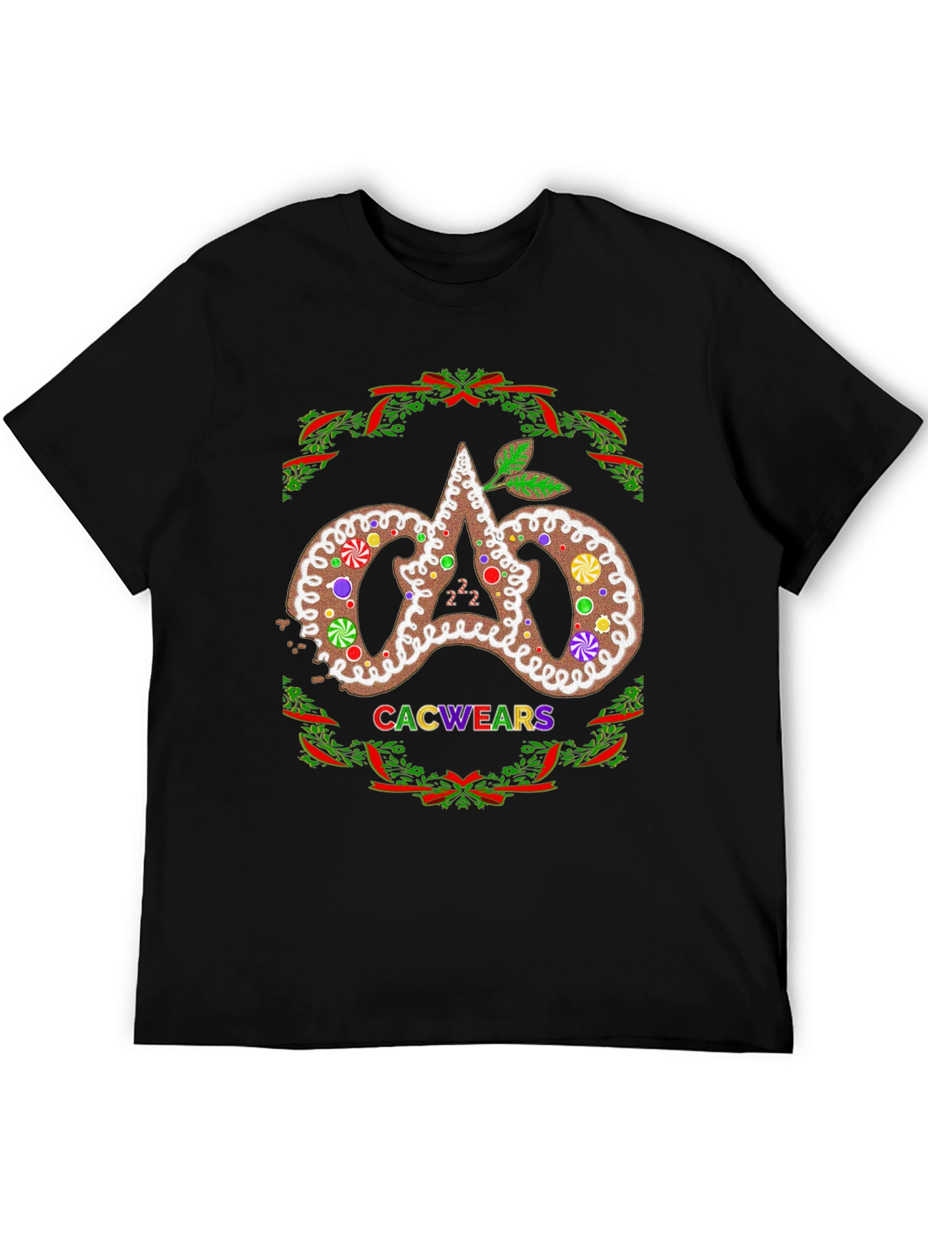 Festive Gingerbread Logo Black T-Shirt