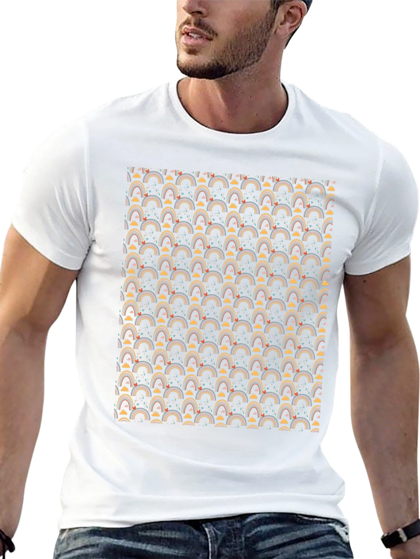Rainbow Pattern Crew Neck T-Shirt