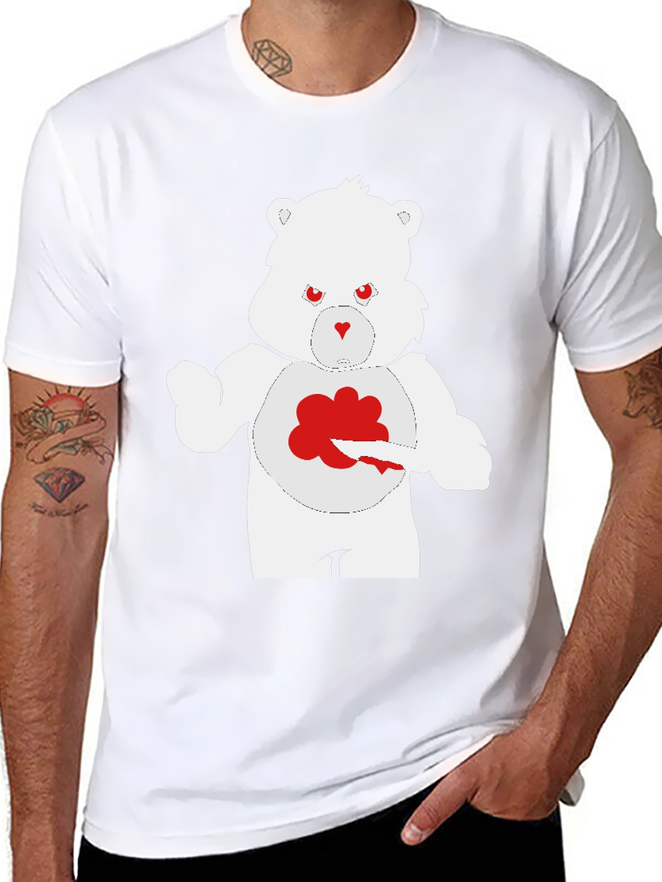 Mens Black T-Shirt - Grumpy Bear Design