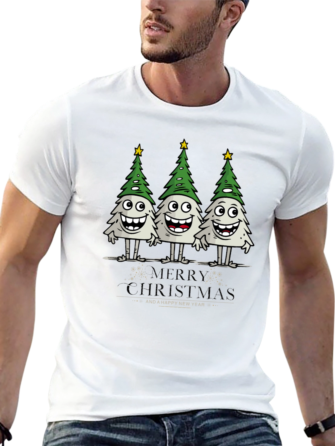 Funny Christmas Trees Graphic Black T-Shirt