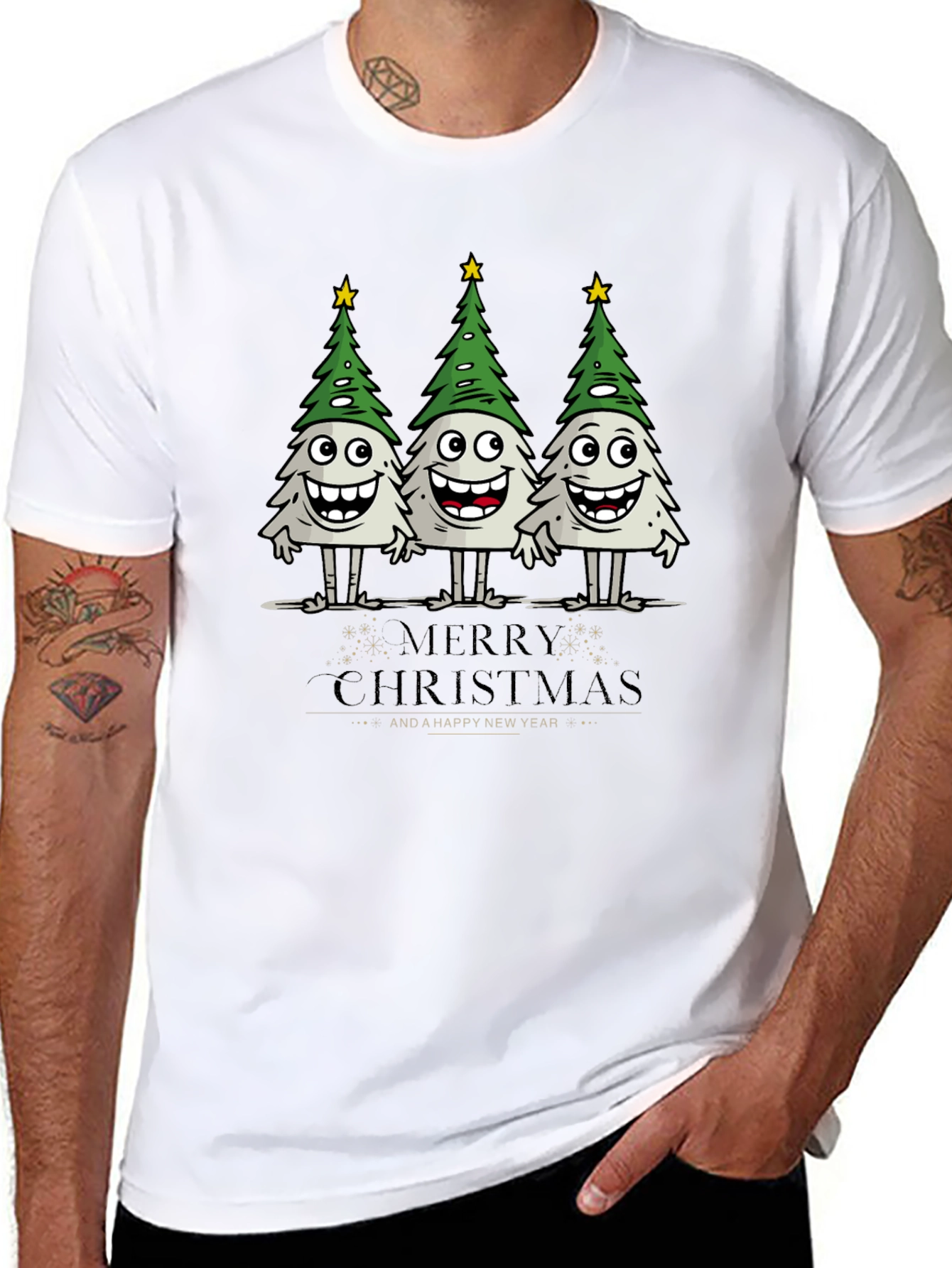 Funny Christmas Trees Graphic Black T-Shirt